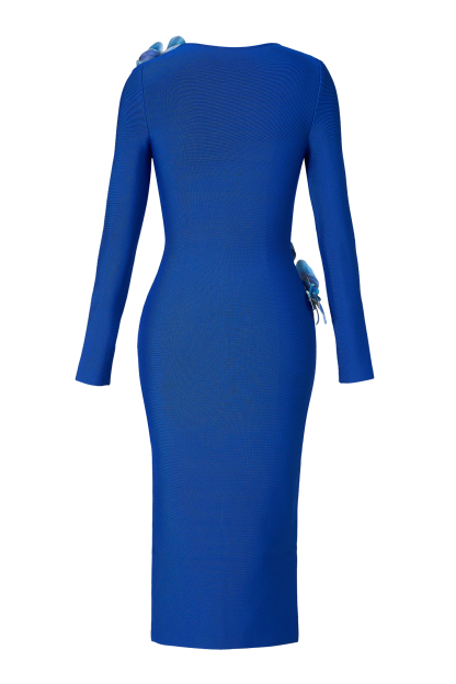 Bandage 3D Flower Slit Midi Dress