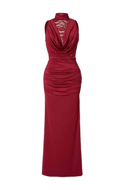 Lace Splicing Jersey Halter Neck With Gloves