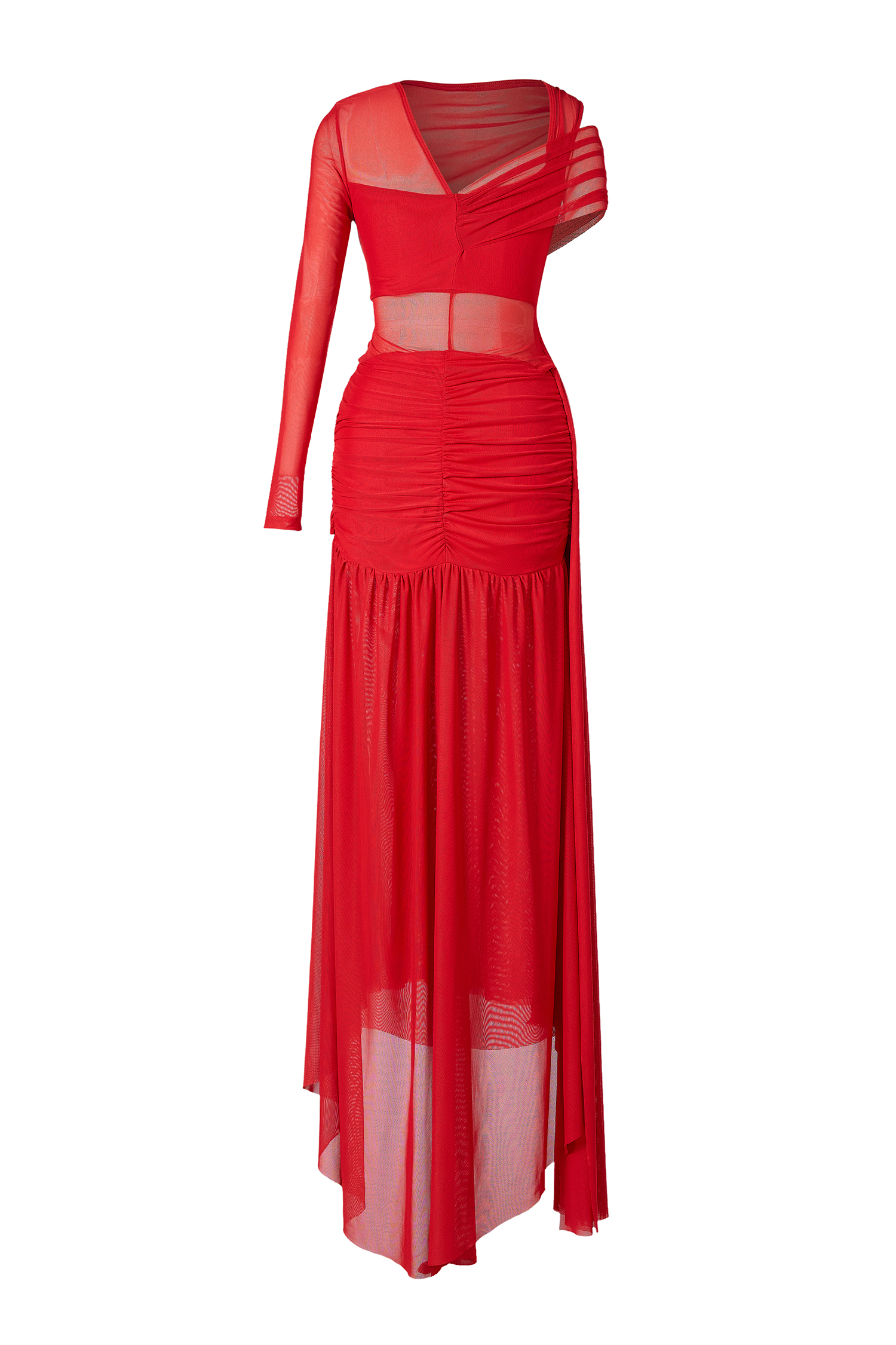 Mesh Cut-Out One-Shoulder Maxi Dress