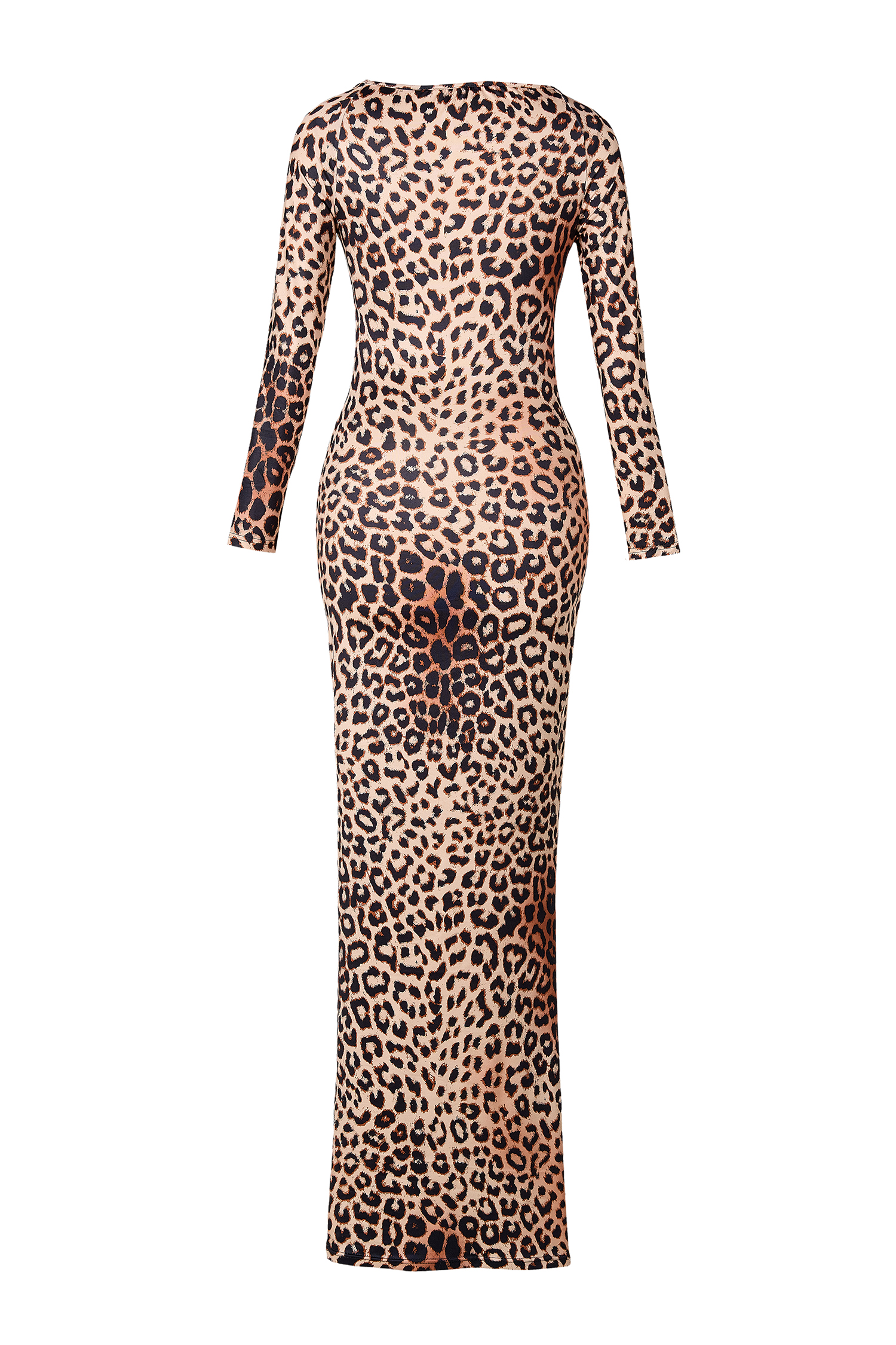 Leopard Print Cut-Out Long Sleeve Maxi Dress