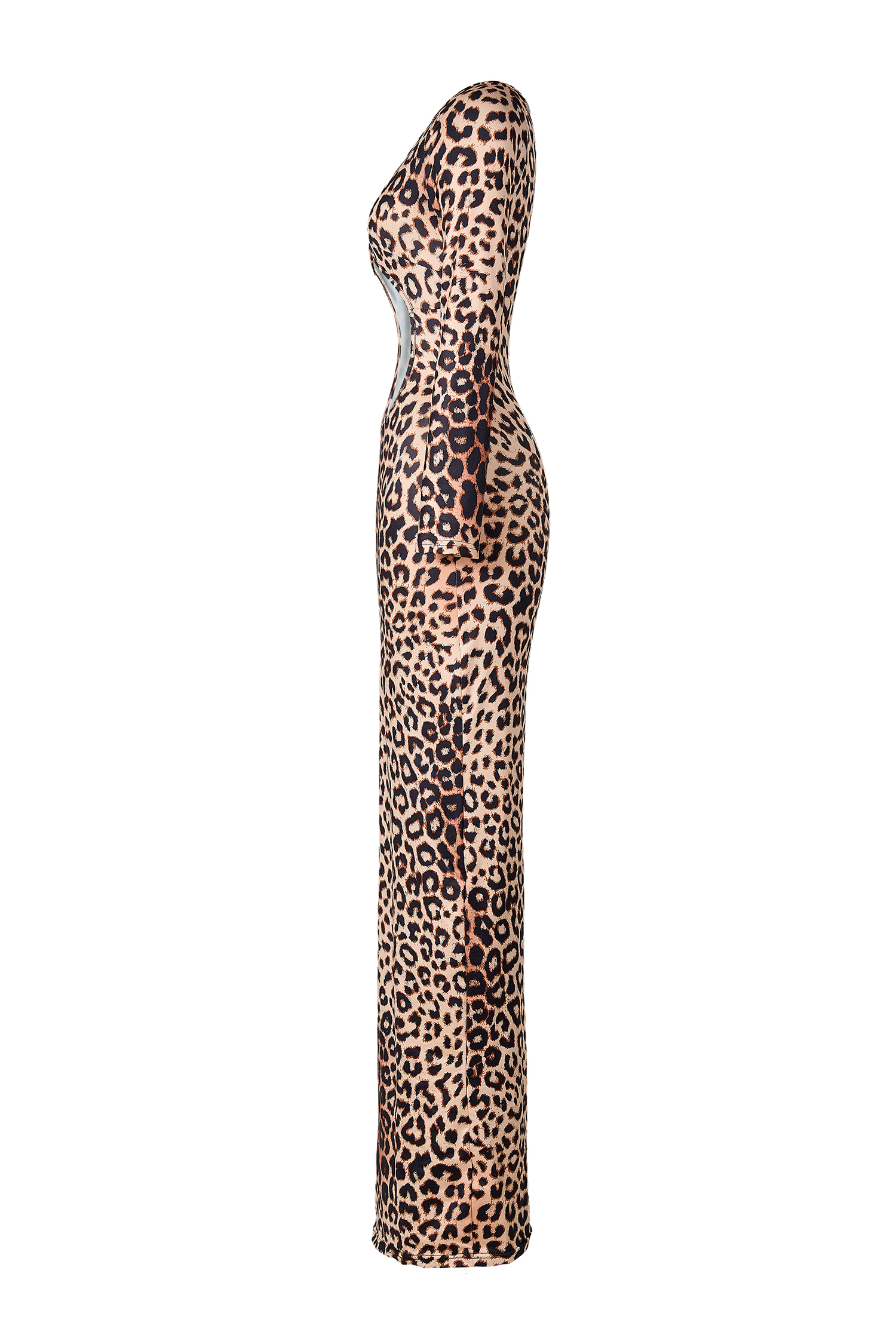 Leopard Print Cut-Out Long Sleeve Maxi Dress
