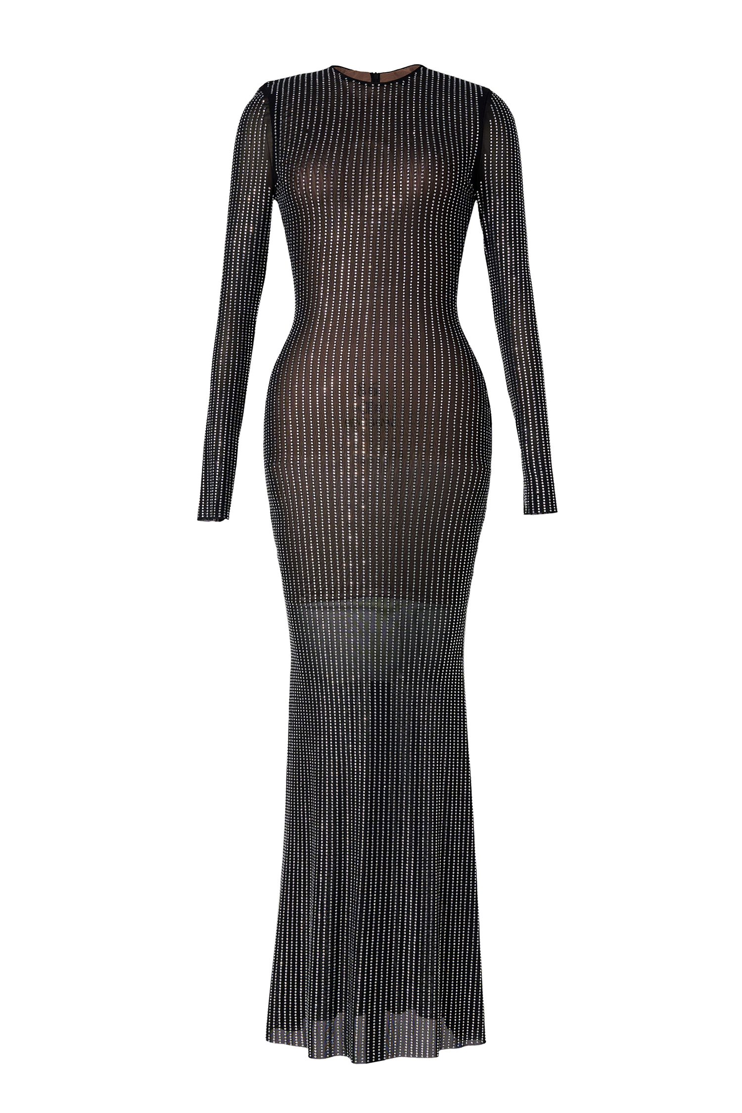 Mesh Rhinestone See-Through Maxi Dress
