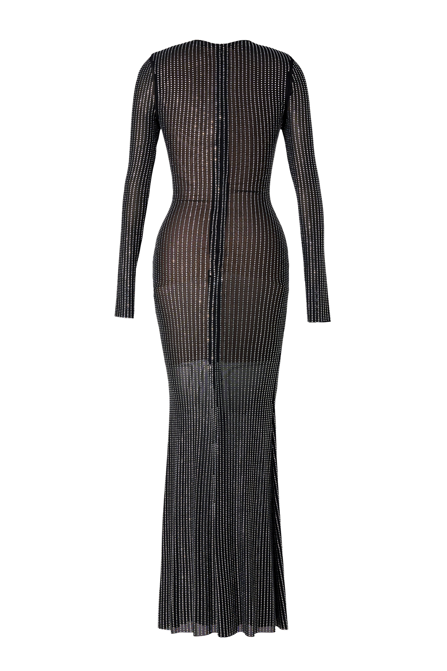 Mesh Rhinestone See-Through Maxi Dress