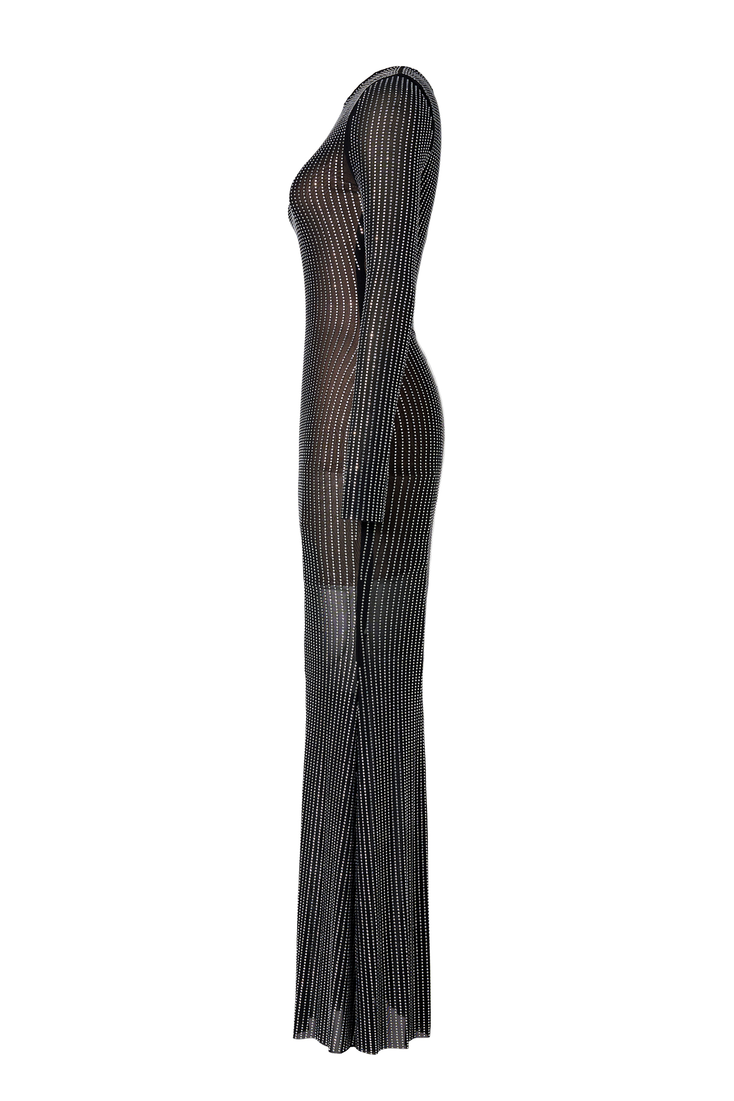 Mesh Rhinestone See-Through Maxi Dress