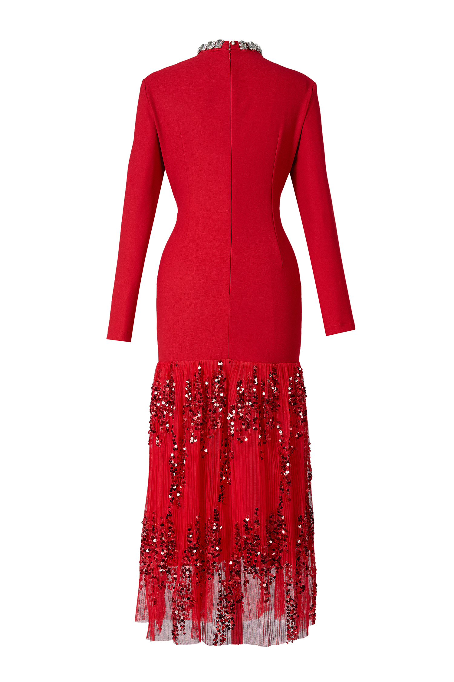 Rhinestone Sequin Long Sleeve Maxi Dress With Belt