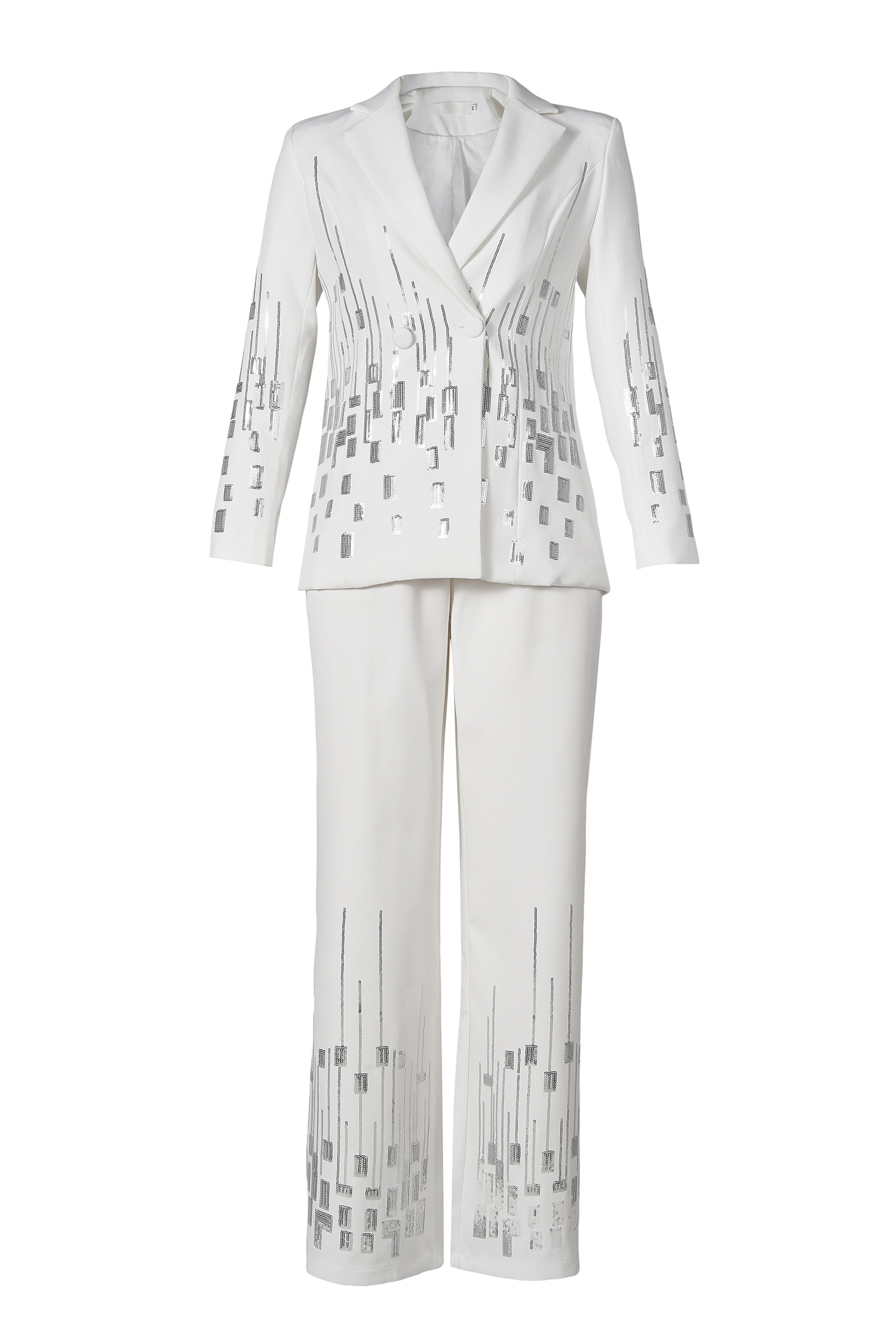 Sequin Tailored Collar Blazer & Mid Waist Pants Set