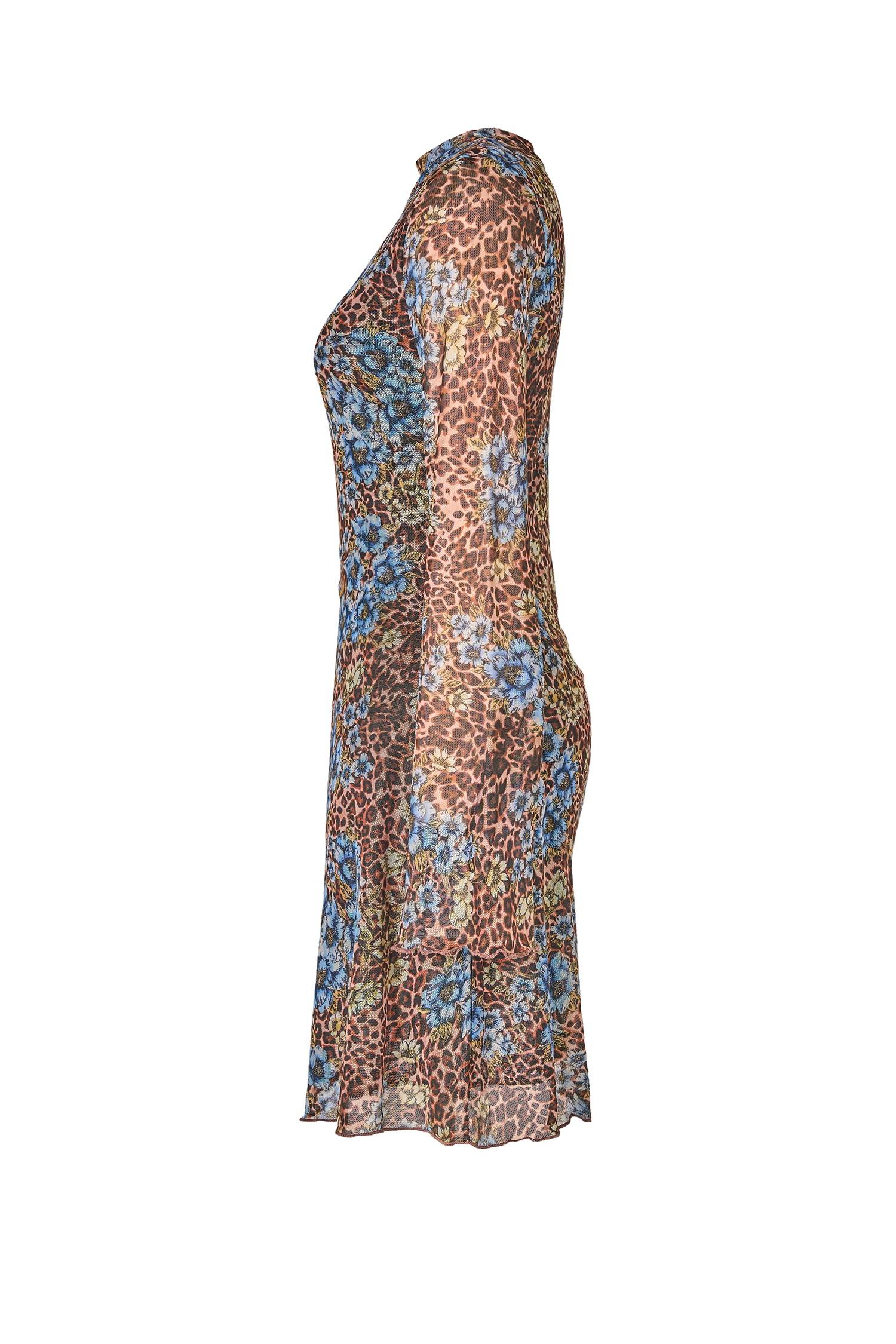 Mesh Leopard Print Bell Sleeve Mini Dress