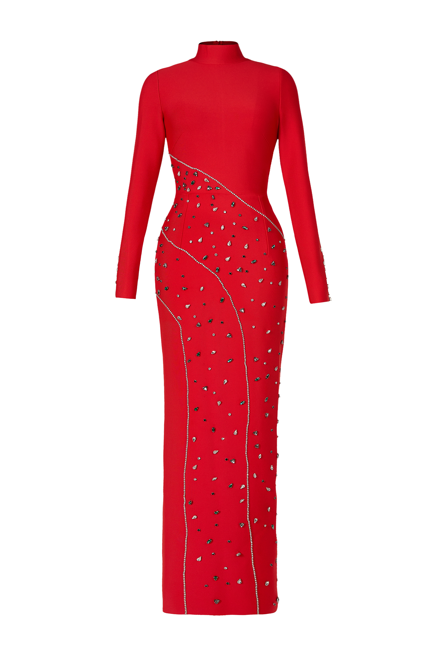 Bandage Rhinestone Long Sleeve Midi Dress