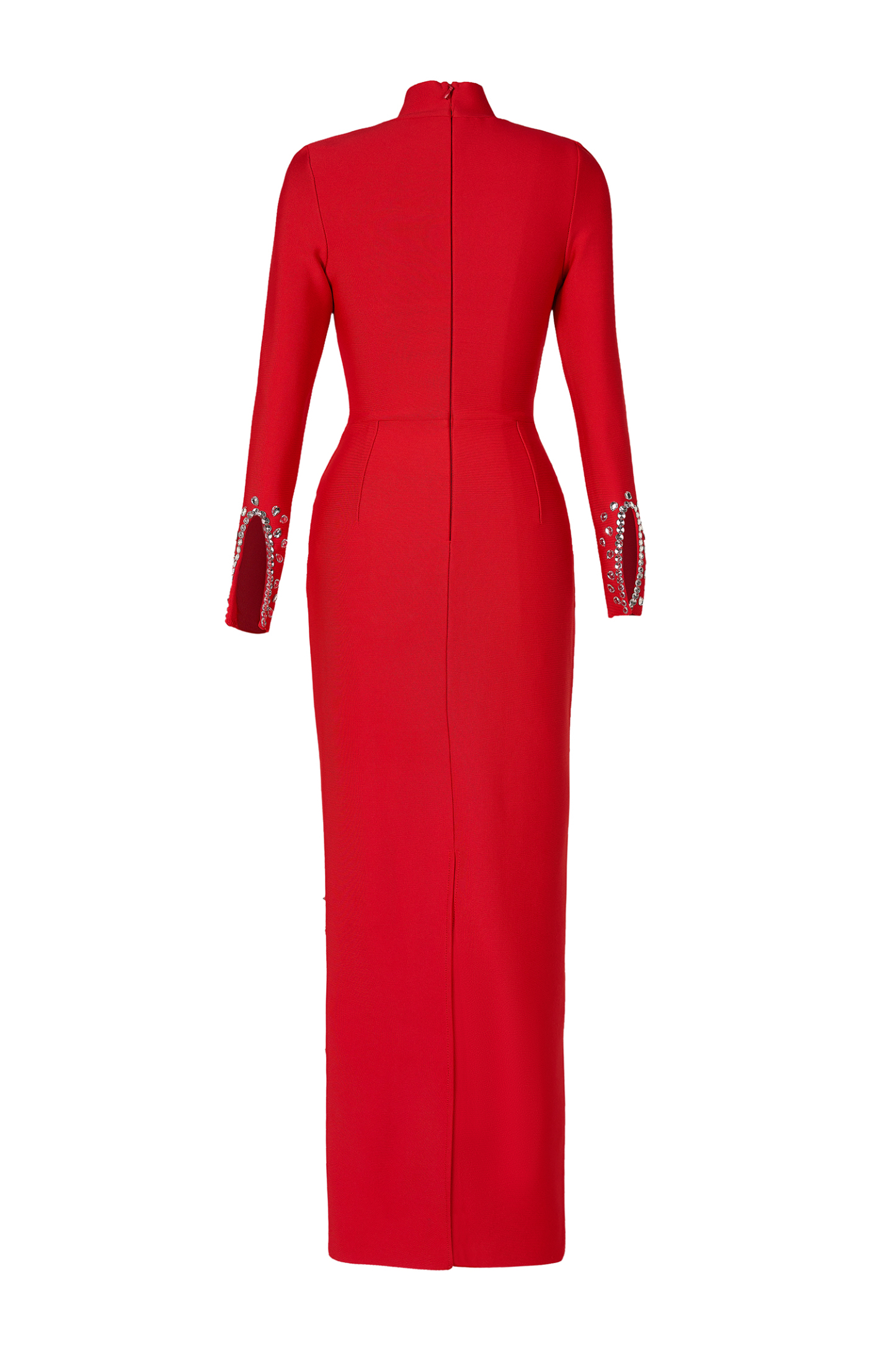 Bandage Rhinestone Long Sleeve Midi Dress