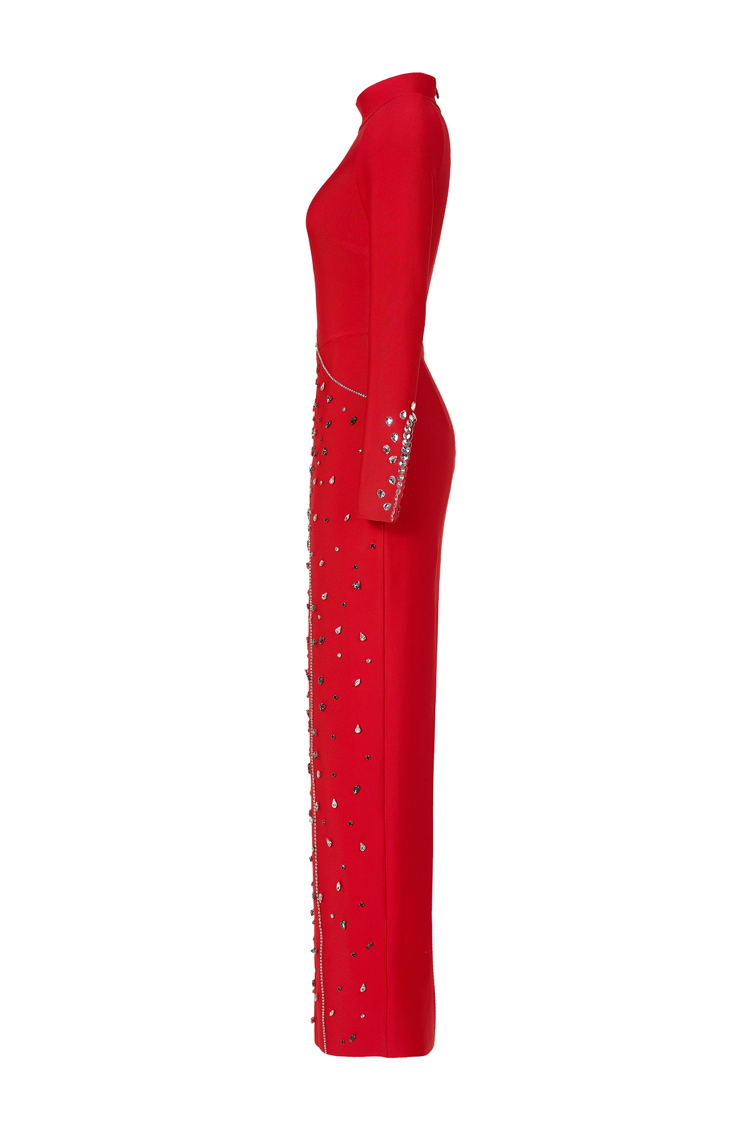 Bandage Rhinestone Long Sleeve Midi Dress