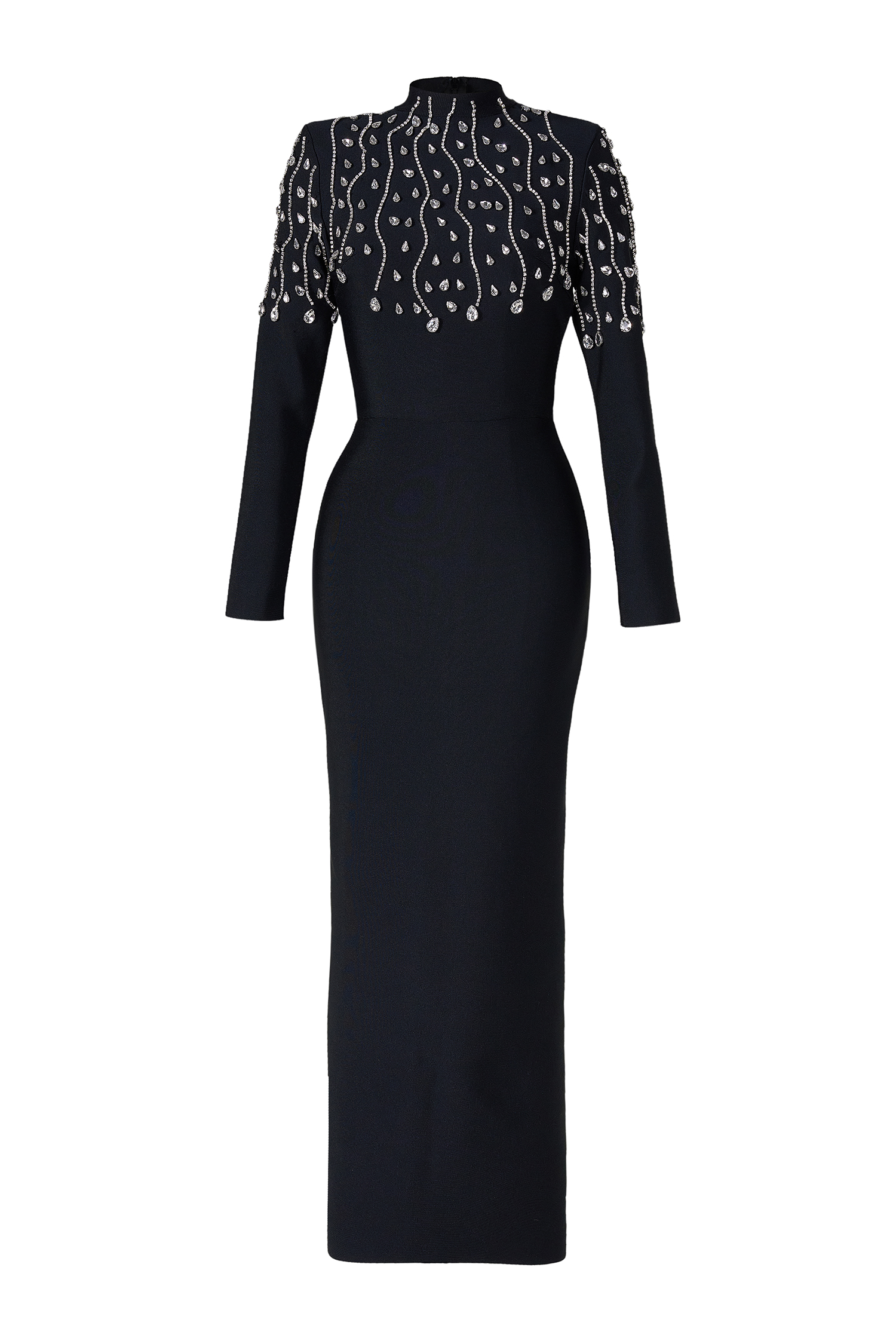 Bandage Rhinestone Long Sleeve Maxi Dress