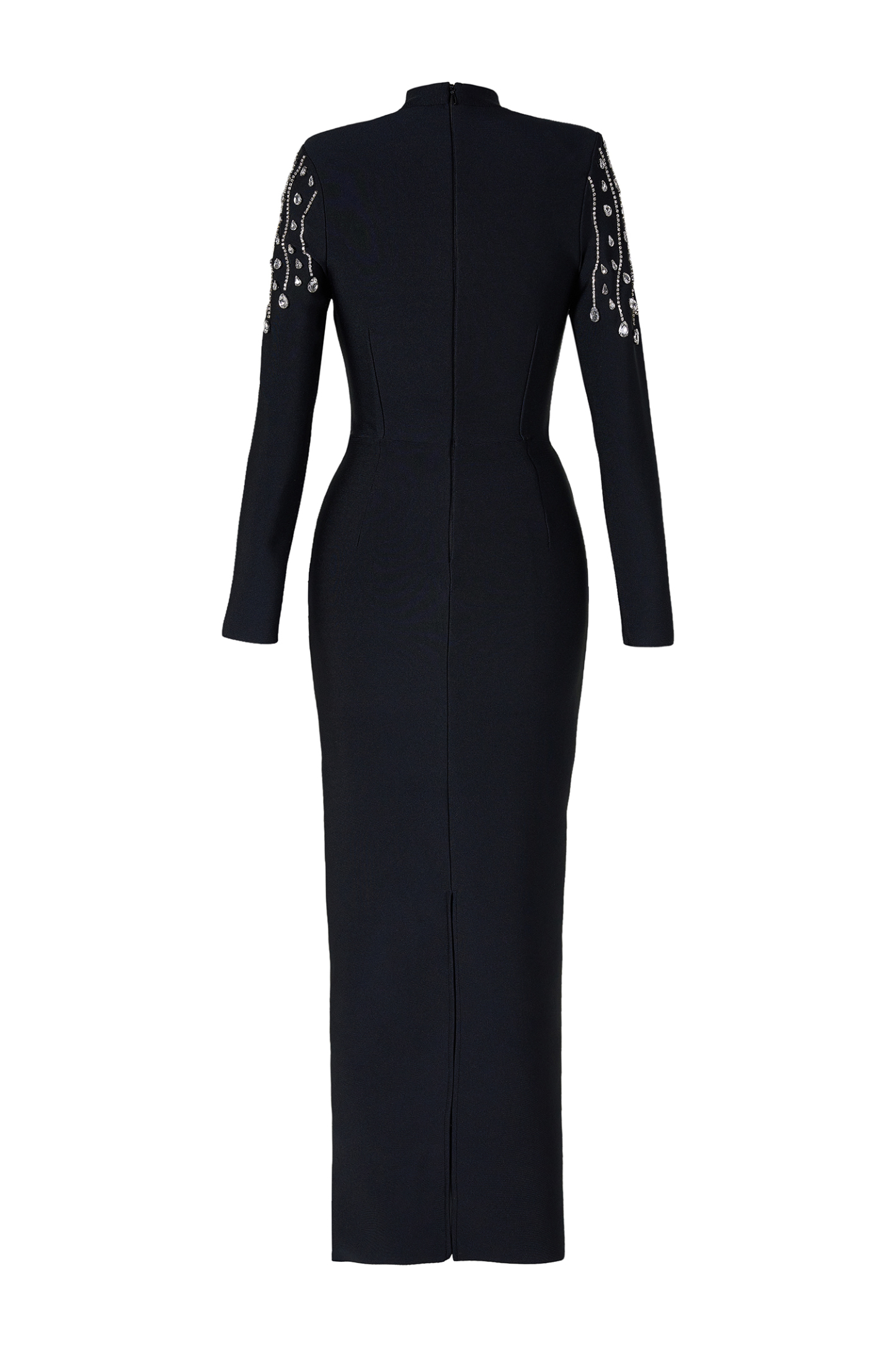 Bandage Rhinestone Long Sleeve Maxi Dress
