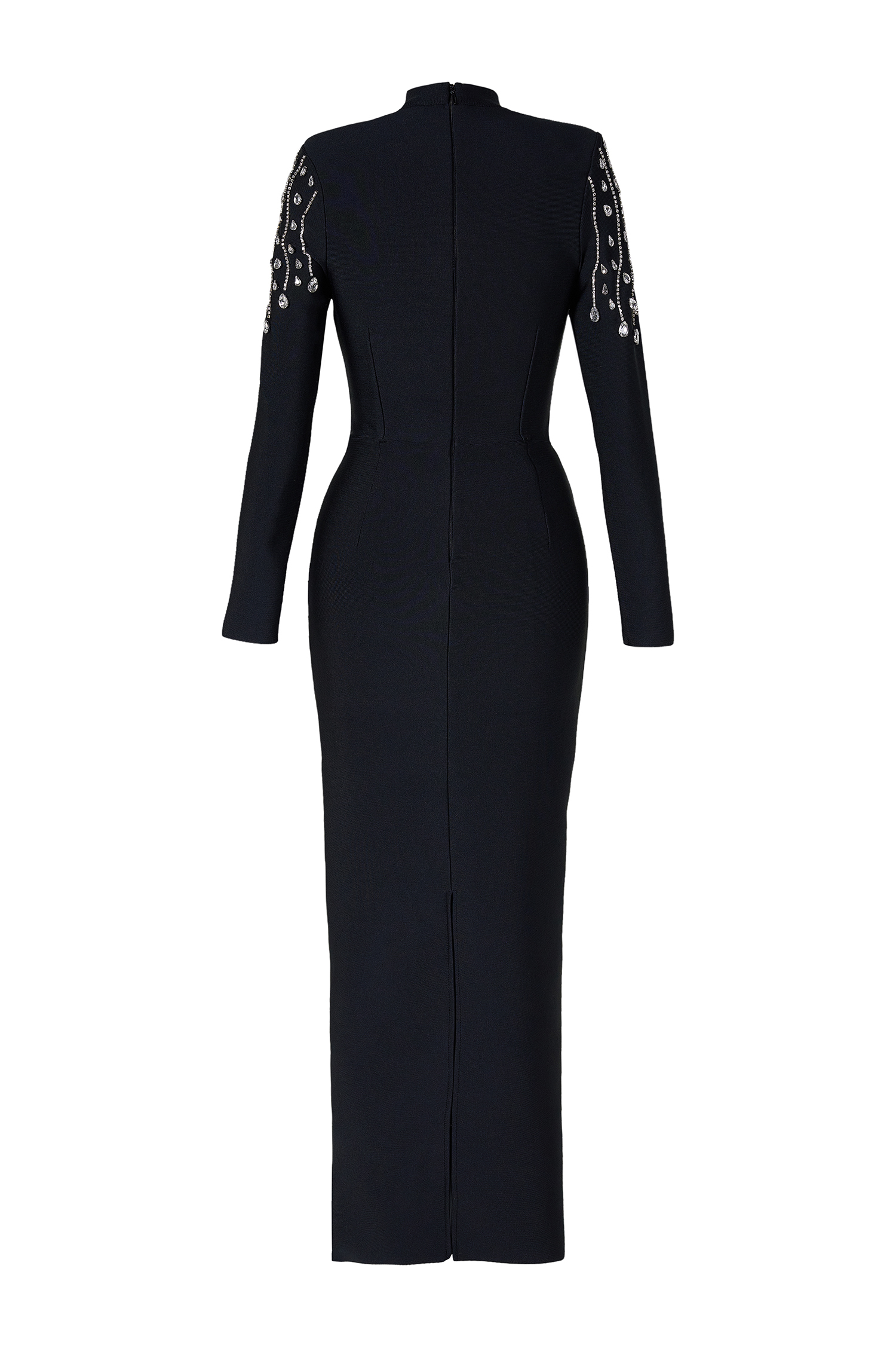 Bandage Rhinestone Long Sleeve Maxi Dress