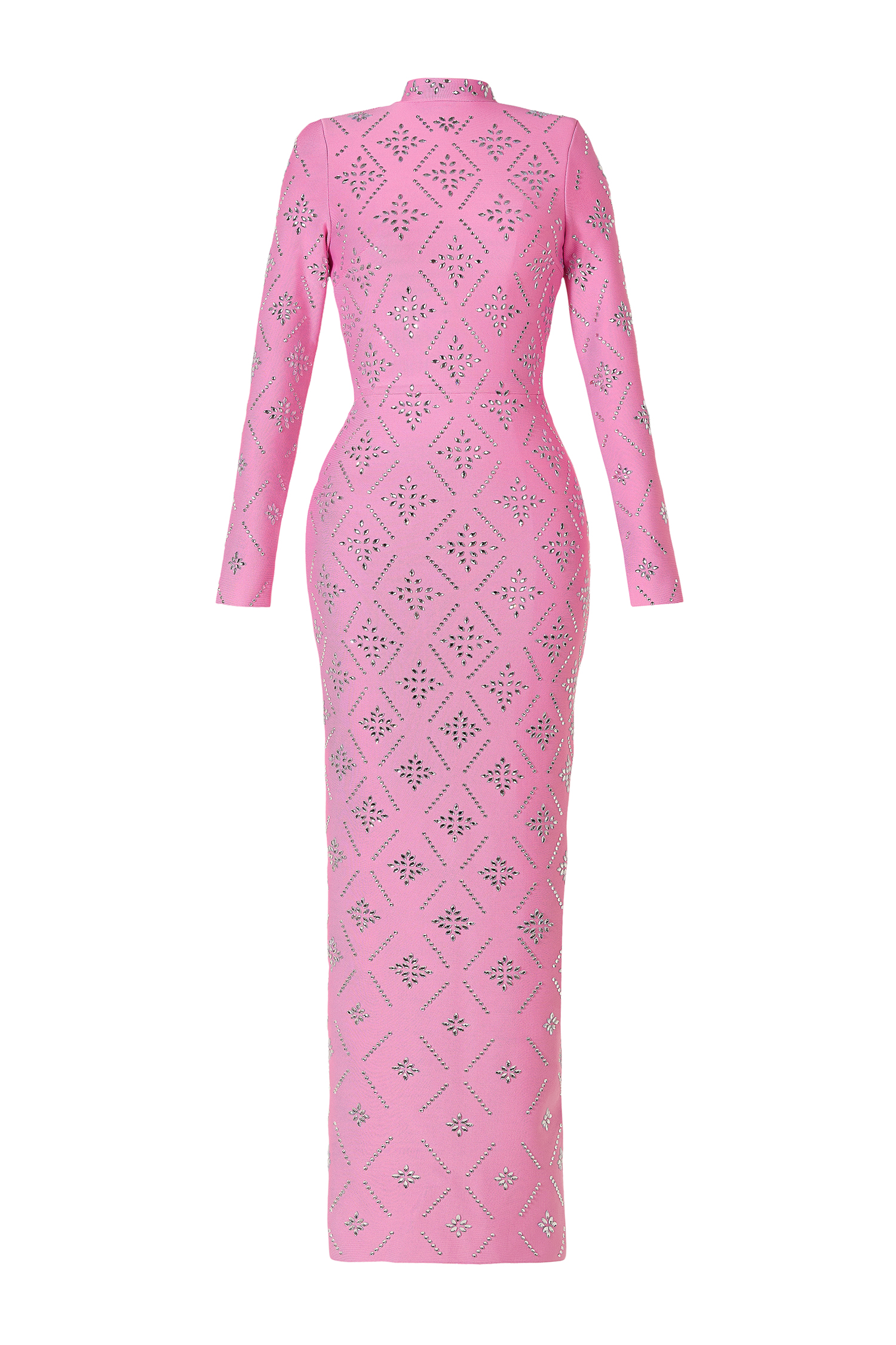 Bandage Rhinestone Long Sleeve Maxi Dress
