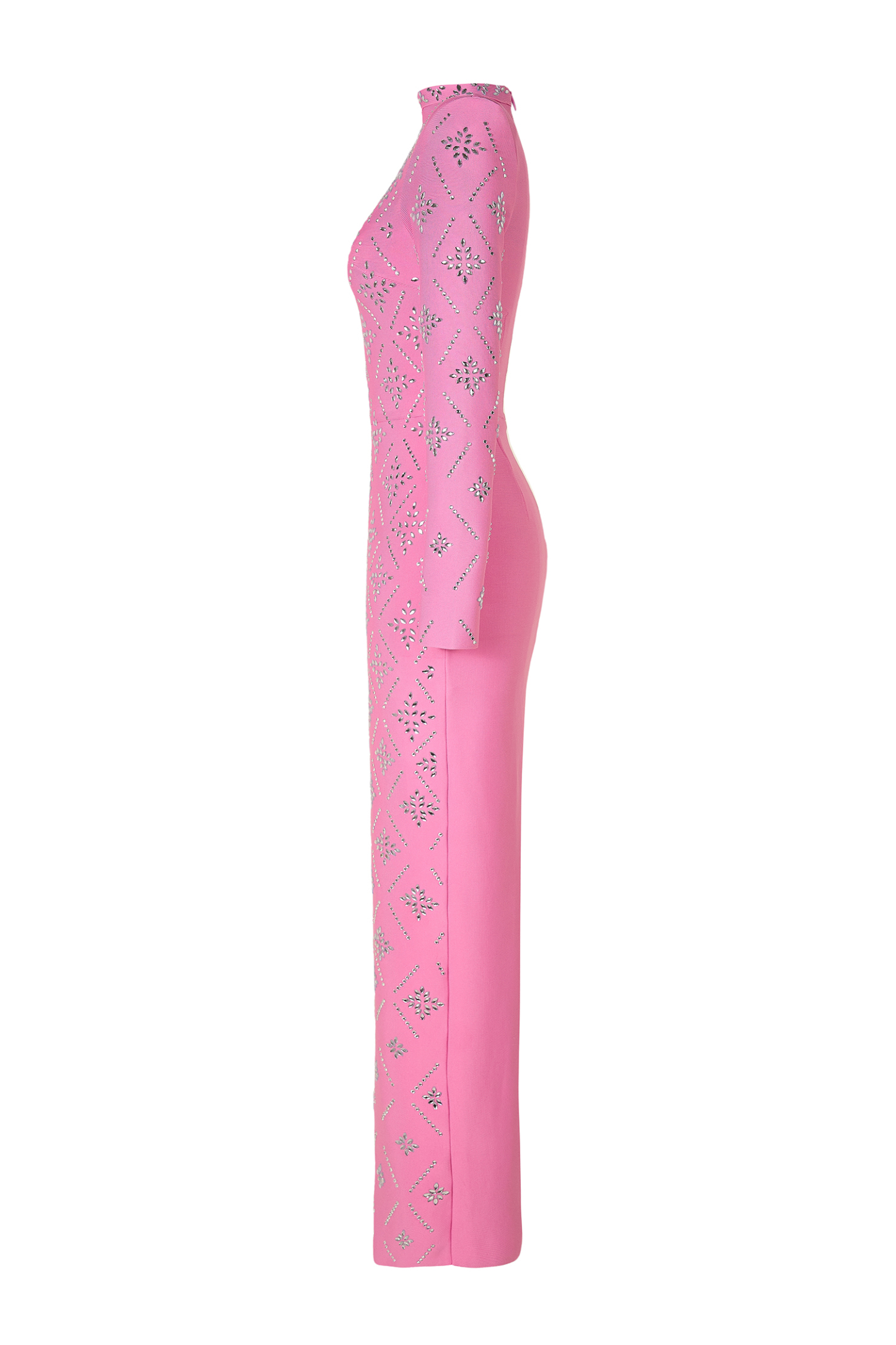 Bandage Rhinestone Long Sleeve Maxi Dress