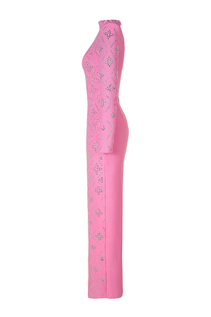 Bandage Rhinestone Long Sleeve Maxi Dress