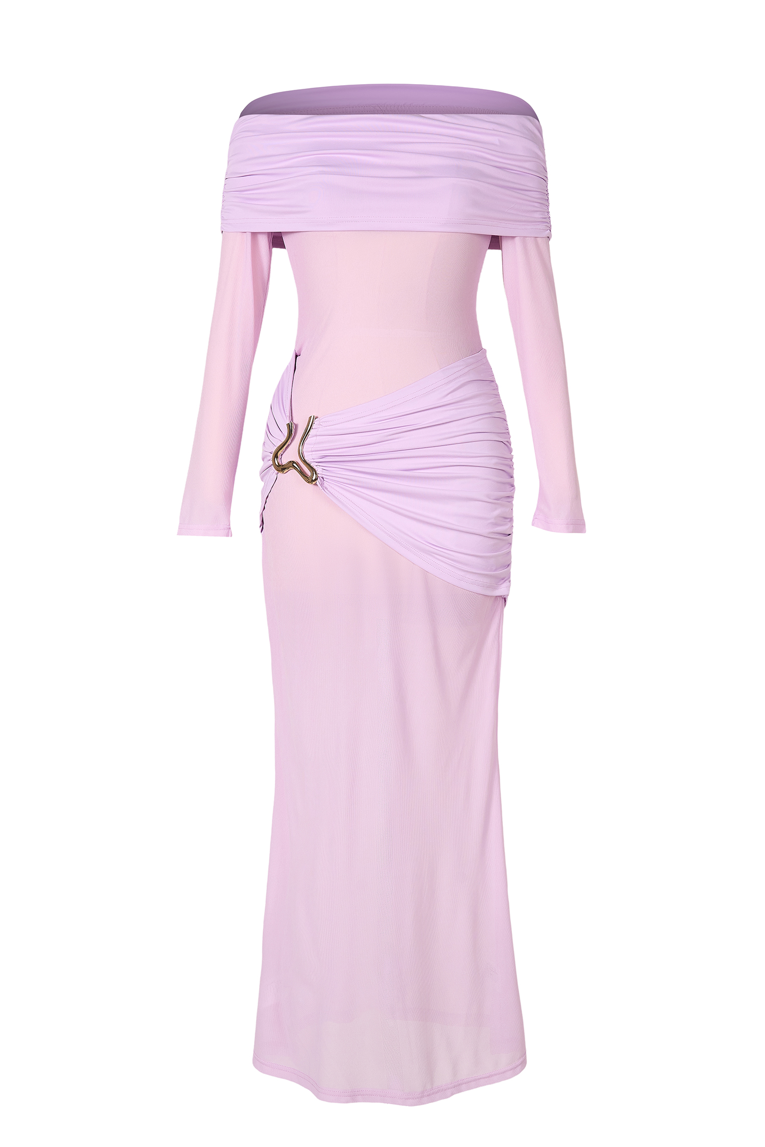 Mesh Off-Shoulder Long Sleeve Maxi Dress