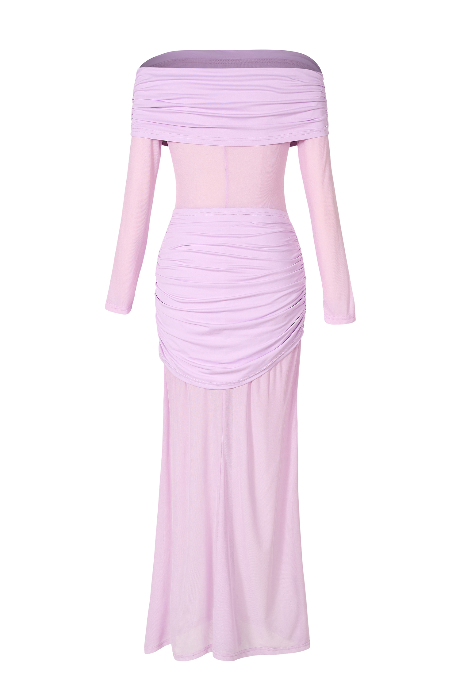 Mesh Off-Shoulder Long Sleeve Maxi Dress