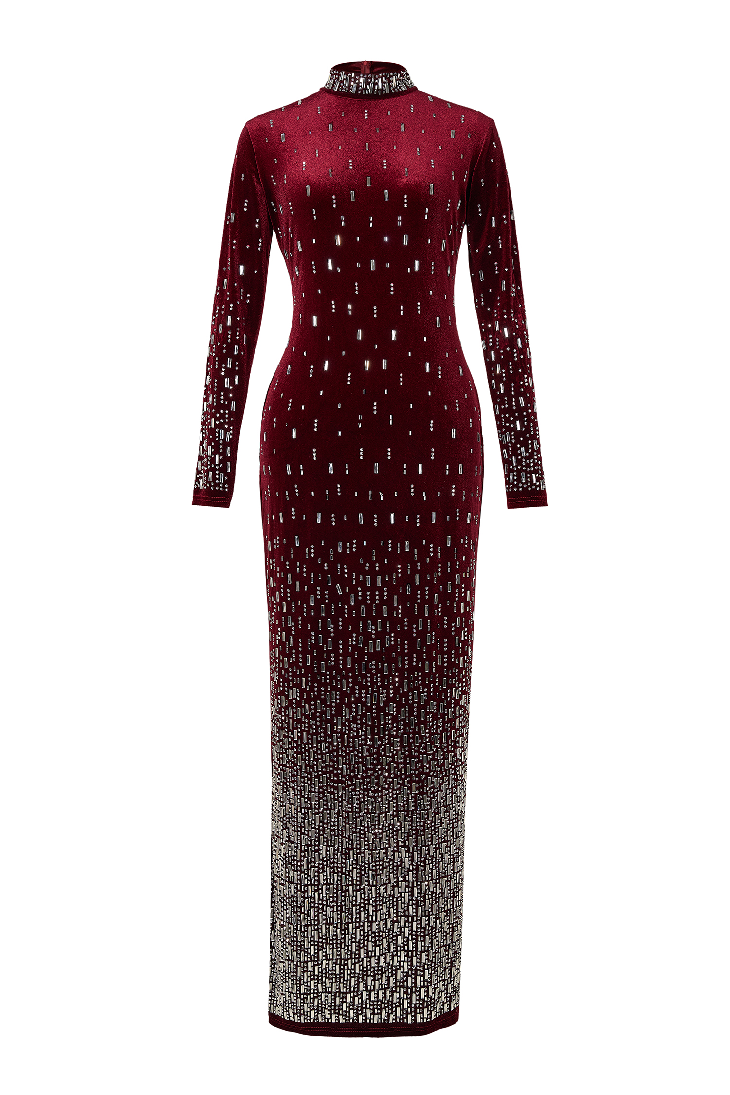 Velvet Rhinestone Long Sleeve Maxi Dress