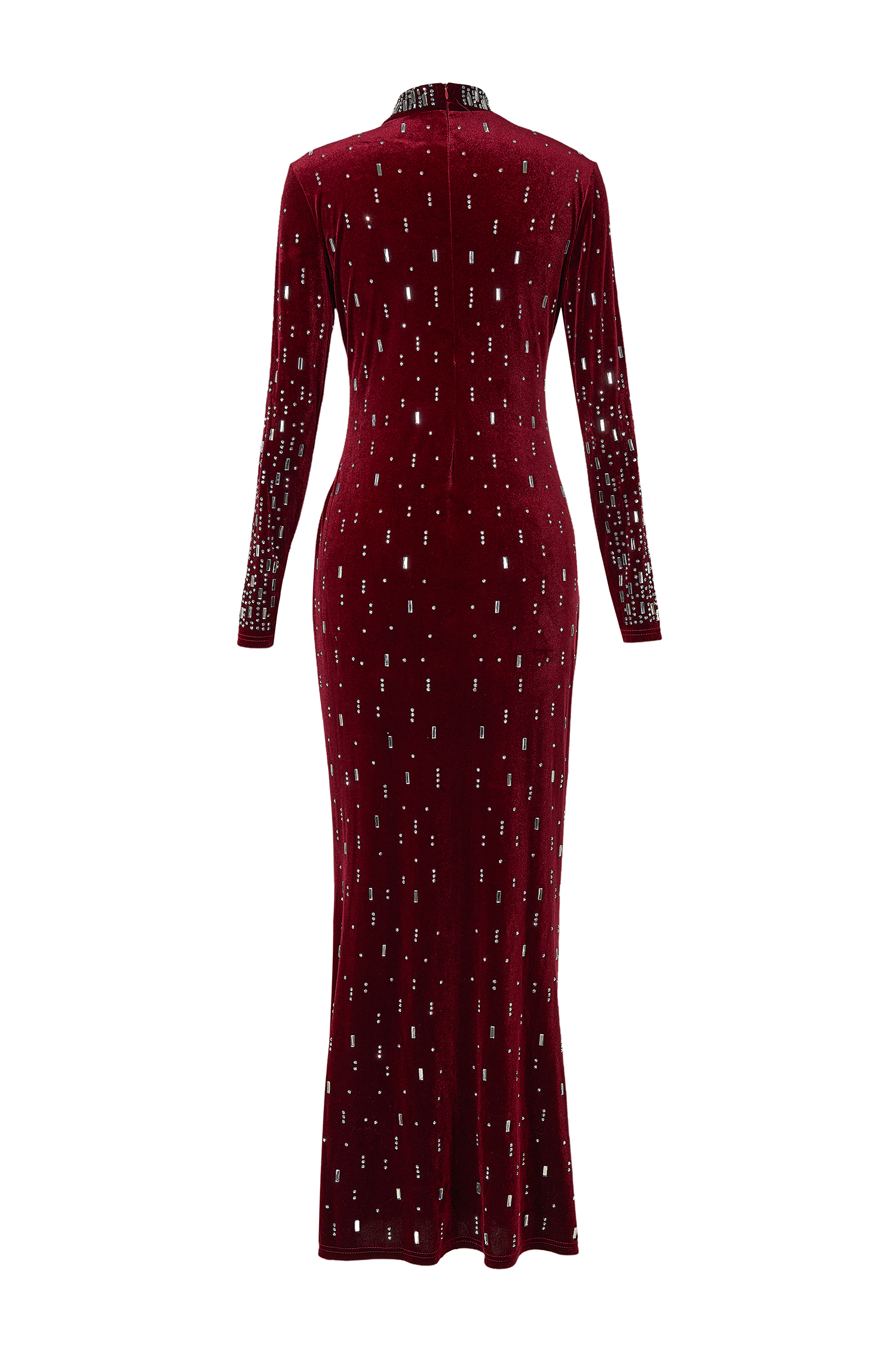 Velvet Rhinestone Long Sleeve Maxi Dress