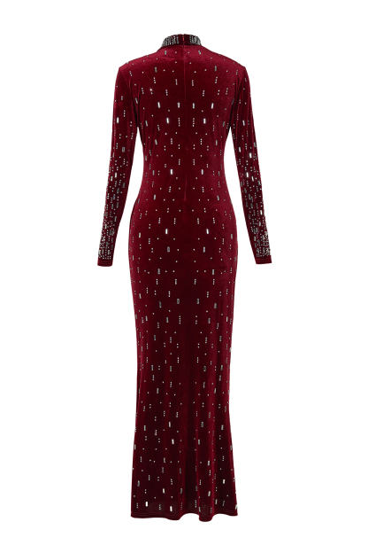 Velvet Rhinestone Long Sleeve Maxi Dress