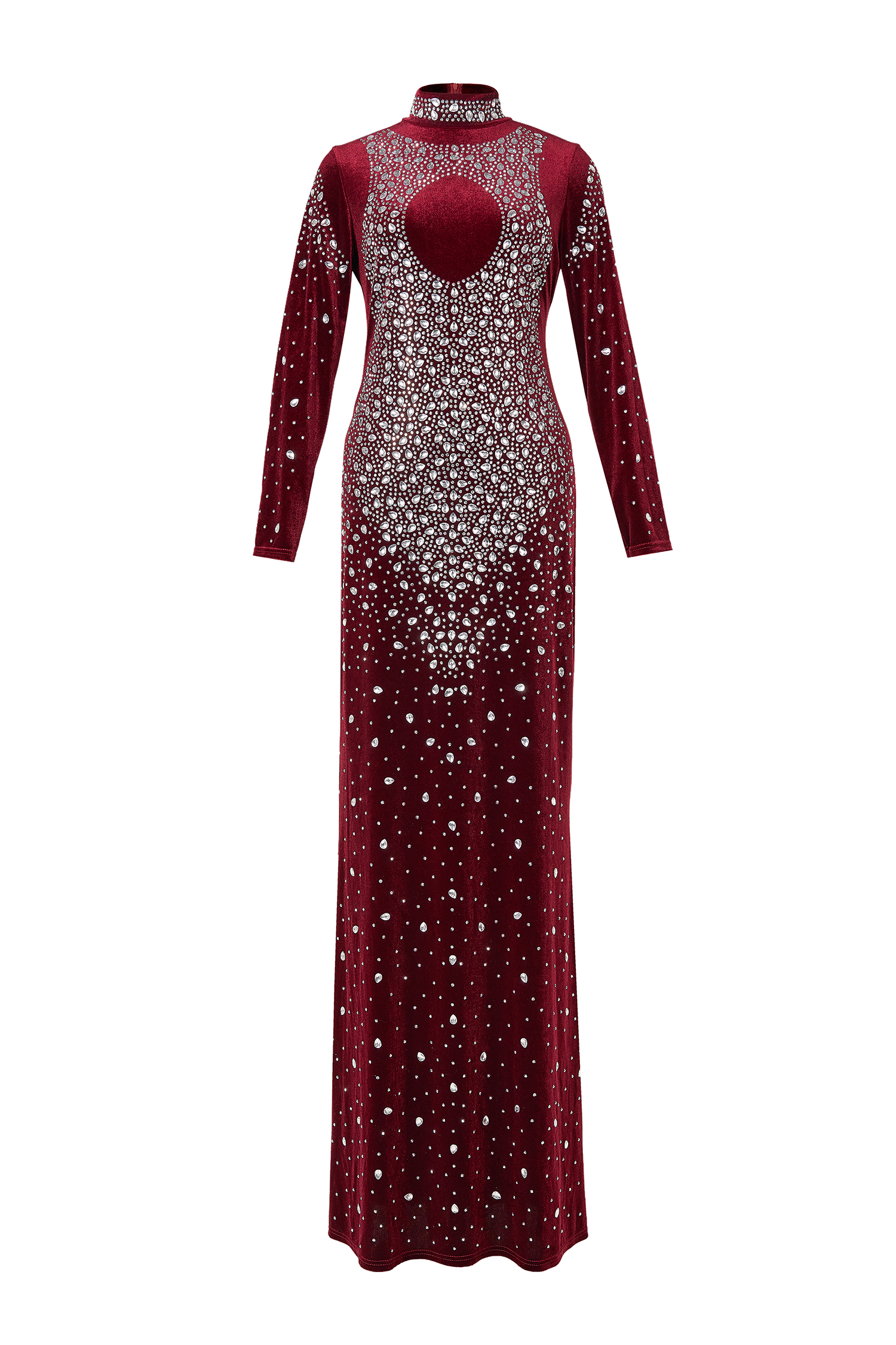 Velvet Rhinestone Long Sleeve Maxi Dress