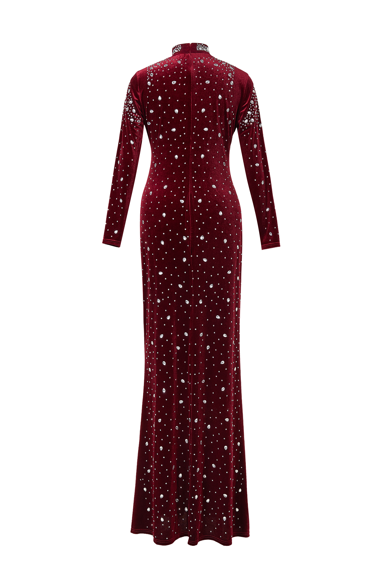 Velvet Rhinestone Long Sleeve Maxi Dress