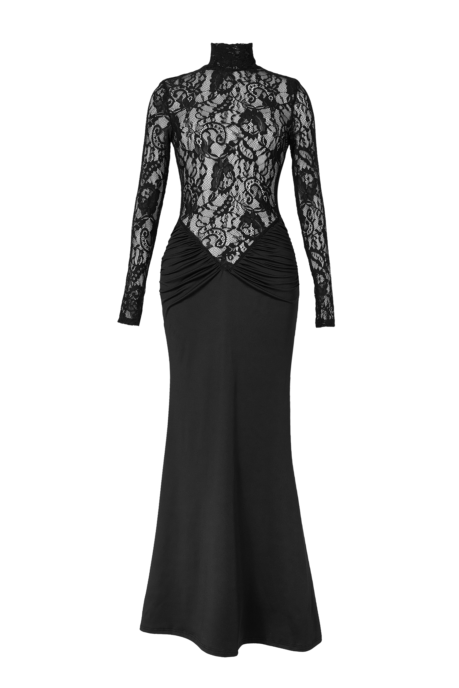 Lace Long Sleeve Gathering Maxi Dress