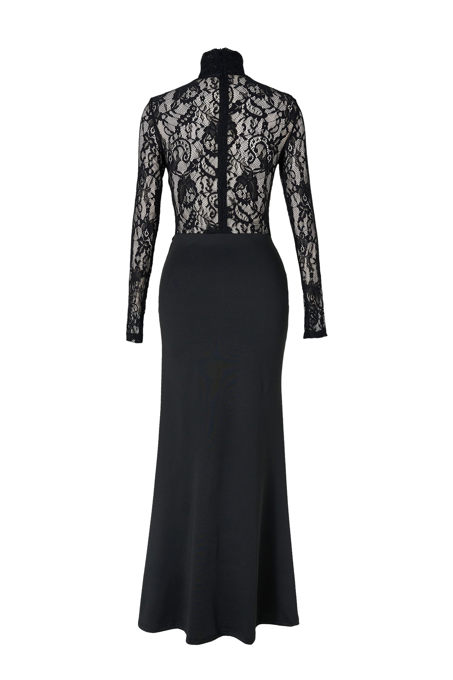 Lace Long Sleeve Gathering Maxi Dress