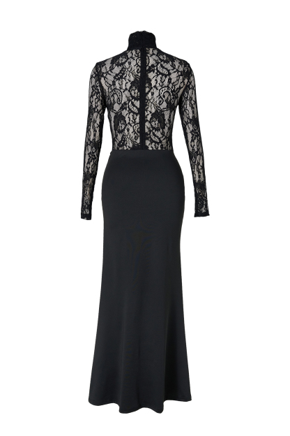 Lace Long Sleeve Gathering Maxi Dress