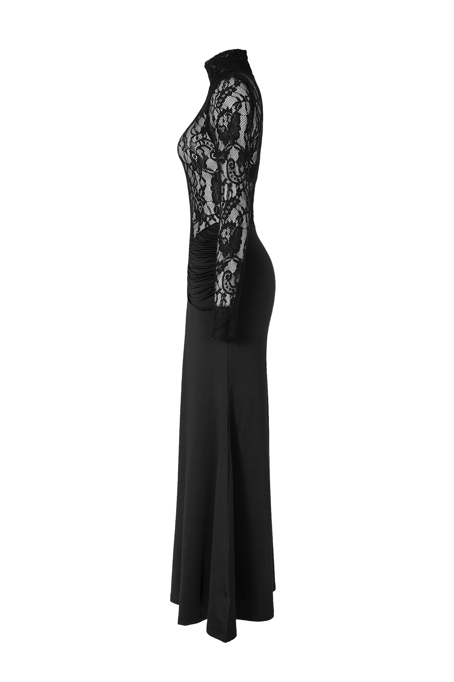 Lace Long Sleeve Gathering Maxi Dress