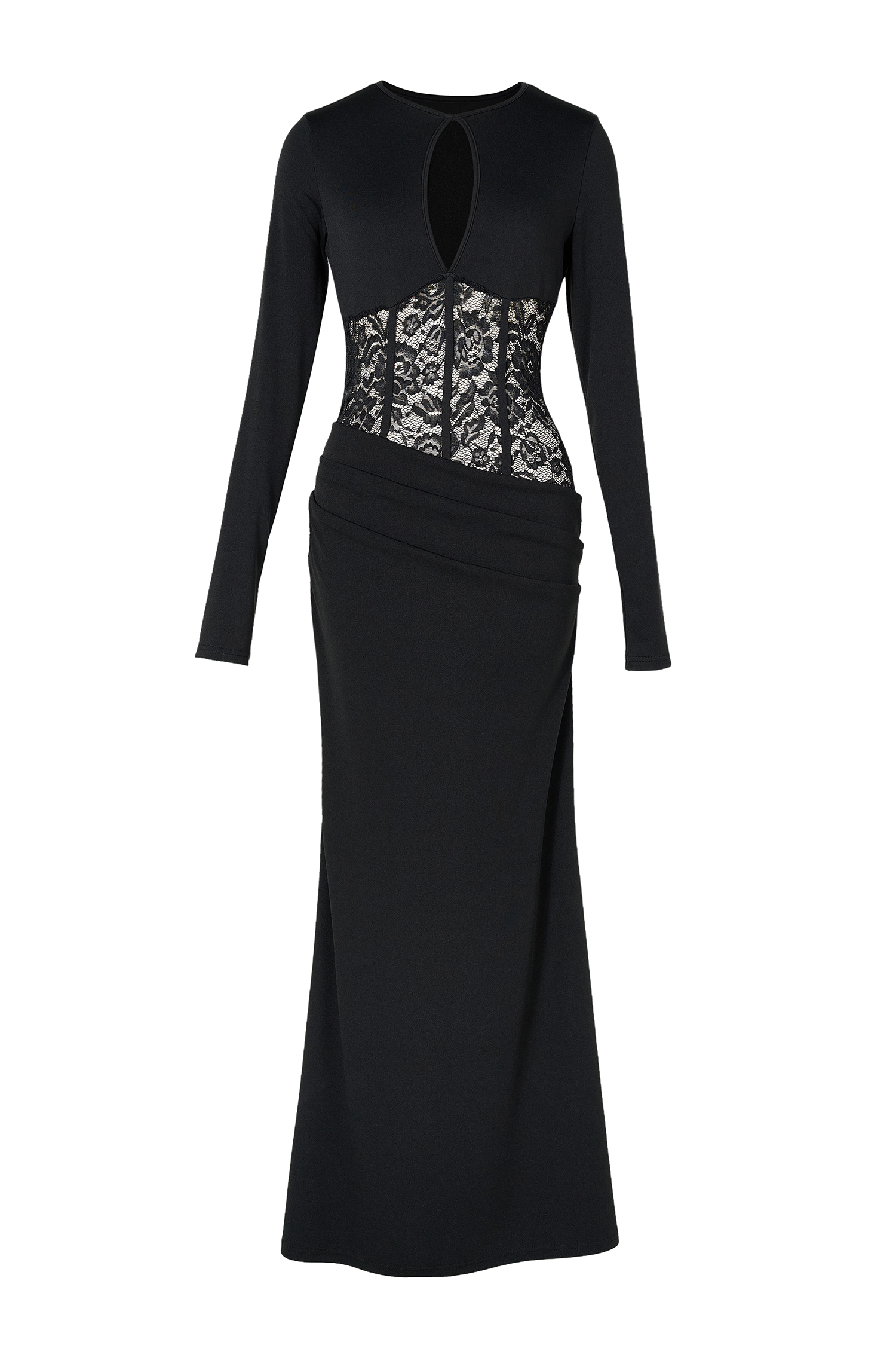 Cut-Out Lace Long Sleeve Maxi Dress