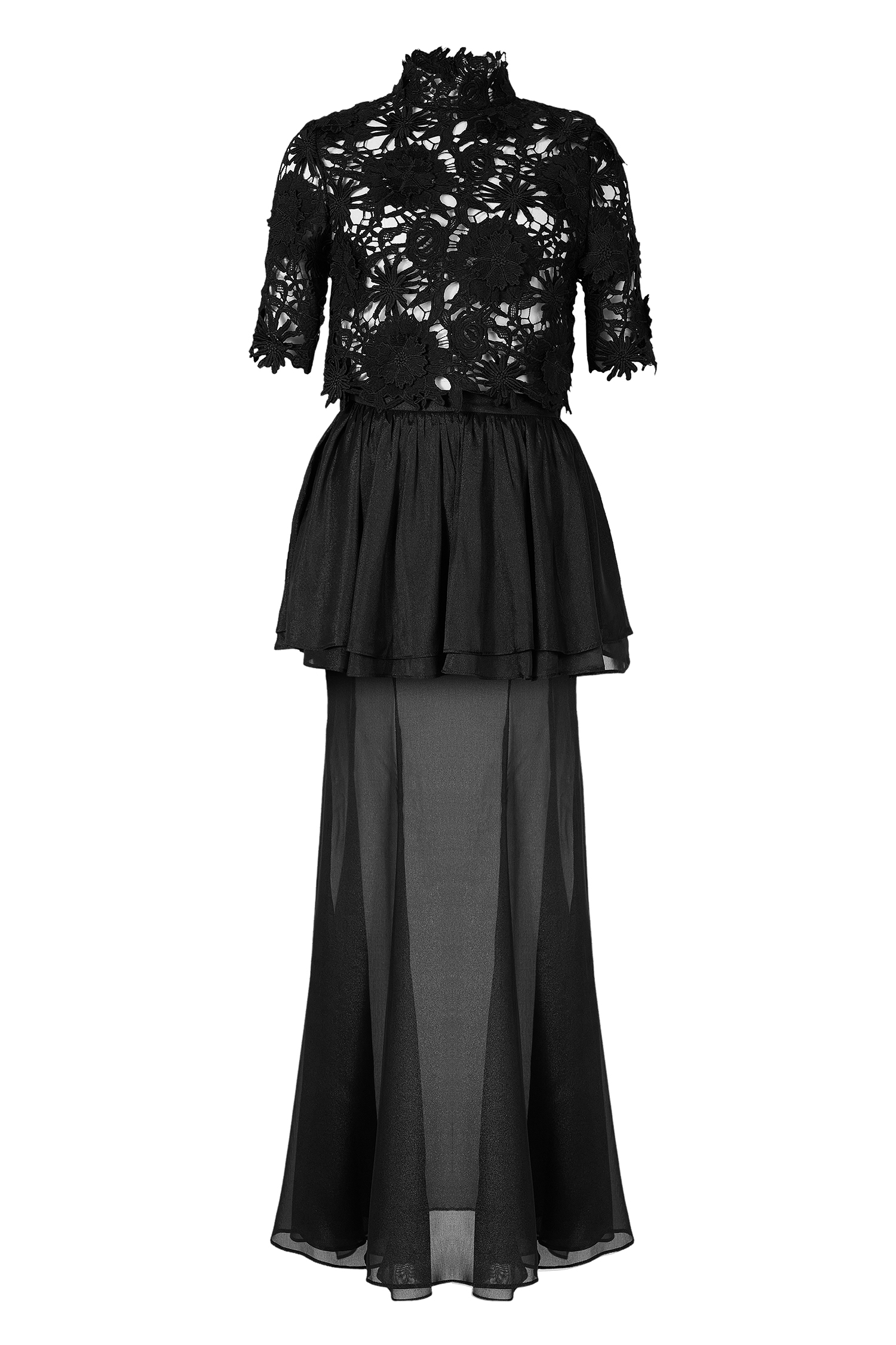 Mesh Embroidered Top & Mid Waist Organza Maxi Skirt Set