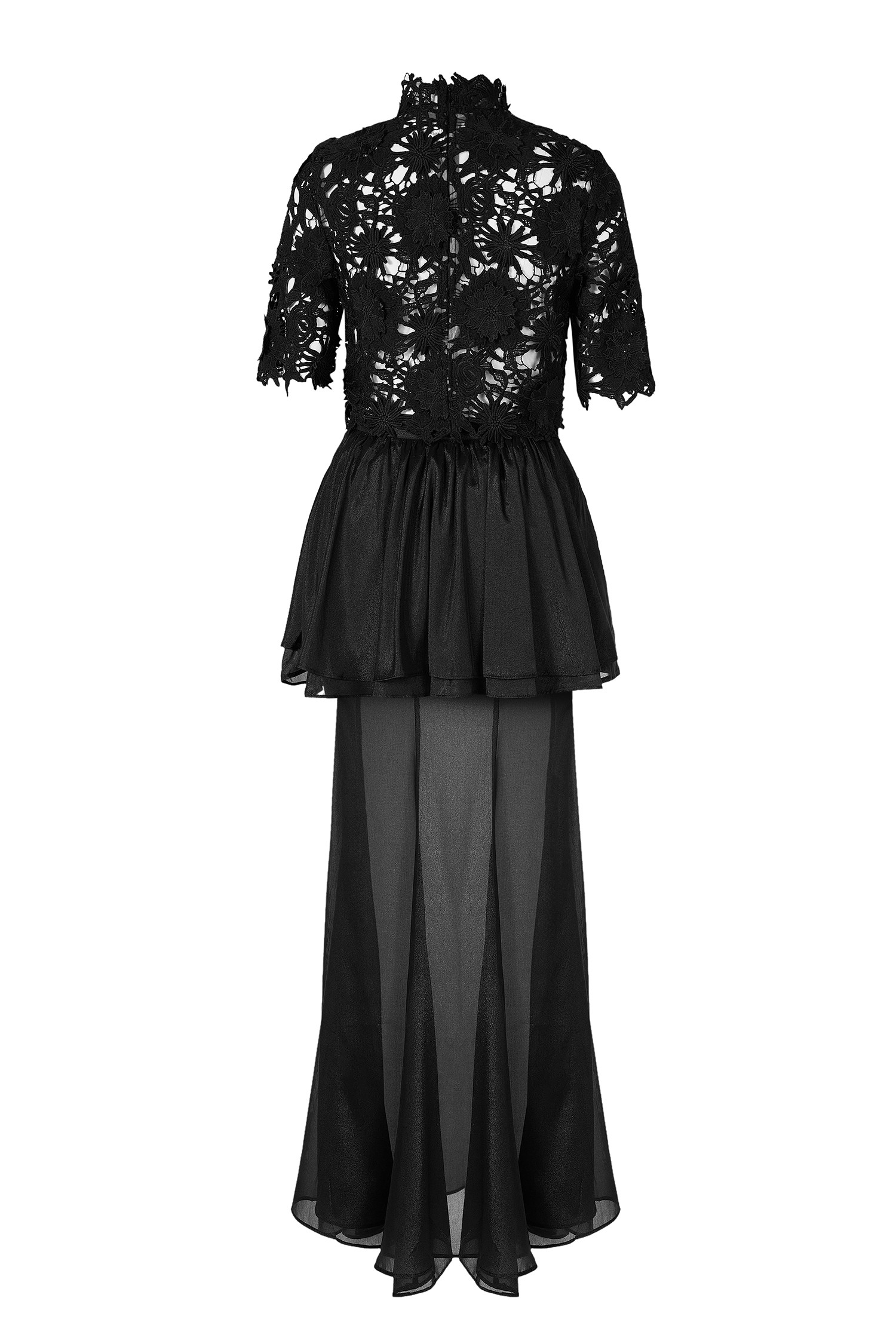 Mesh Embroidered Top & Mid Waist Organza Maxi Skirt Set