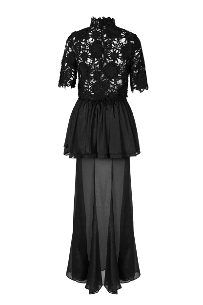 Mesh Embroidered Top & Mid Waist Organza Maxi Skirt Set