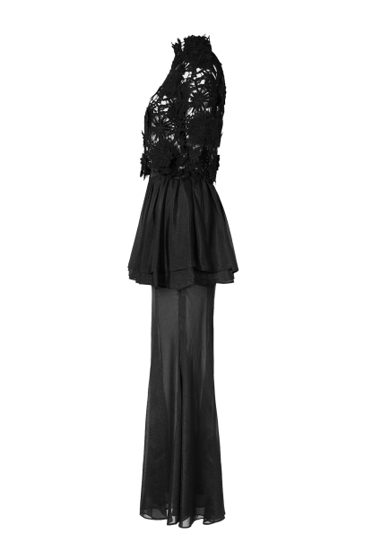 Mesh Embroidered Top & Mid Waist Organza Maxi Skirt Set