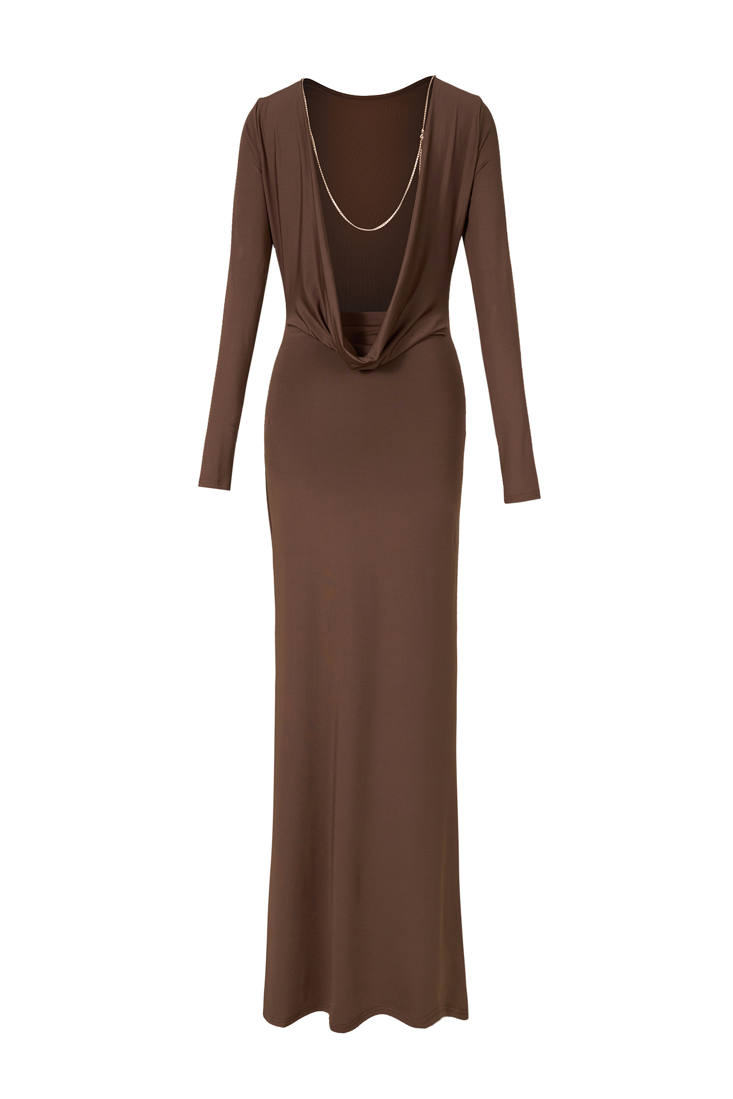Backless Metal Chain Long Sleeve Maxi Dress