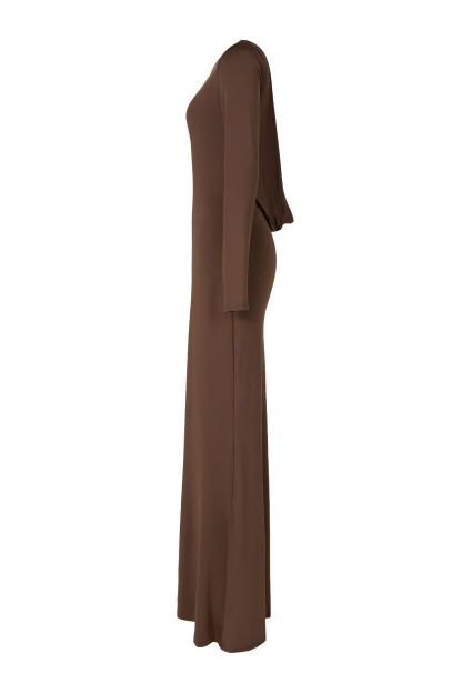 Backless Metal Chain Long Sleeve Maxi Dress