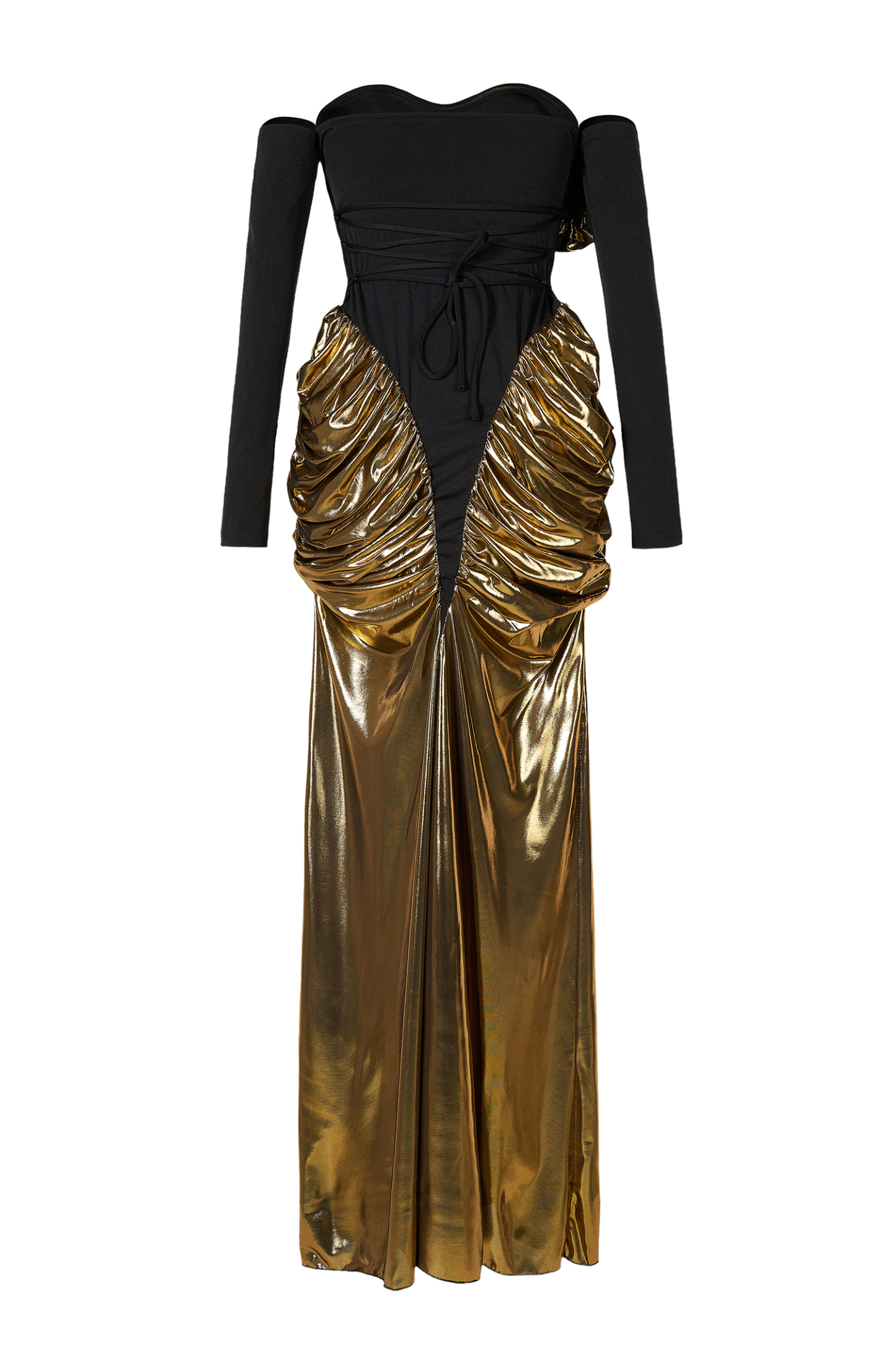 Contrast Color Metallic Fabric 3D Flower Maxi Dress