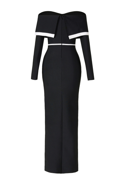 Bandage Contrast Color Off-Shoulder Maxi Dress