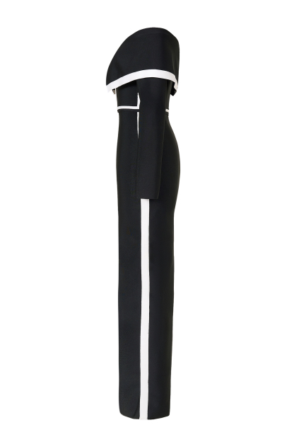 Bandage Contrast Color Off-Shoulder Maxi Dress