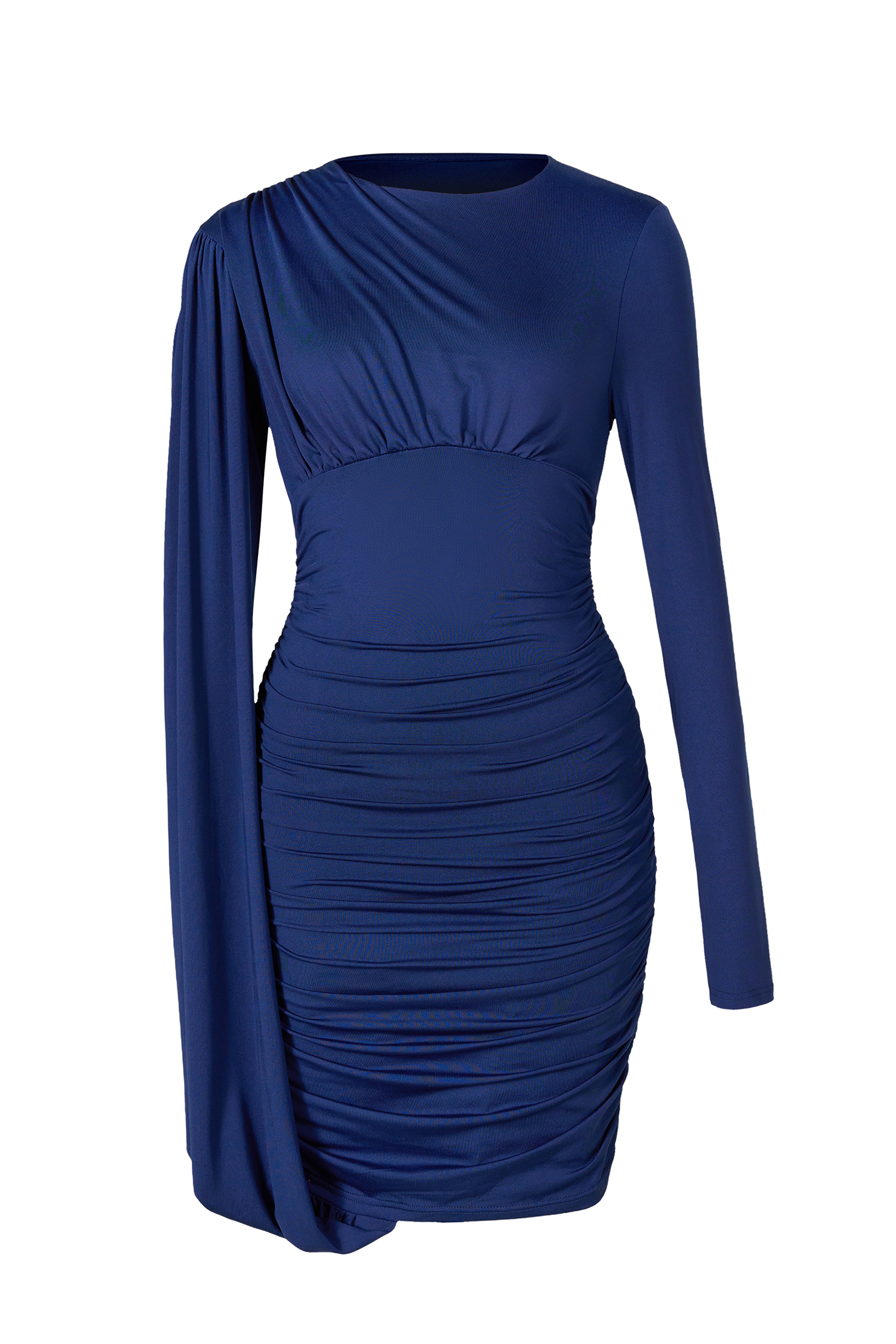 Jersey Gathering Asymmetrical Sleeve Mini Dress