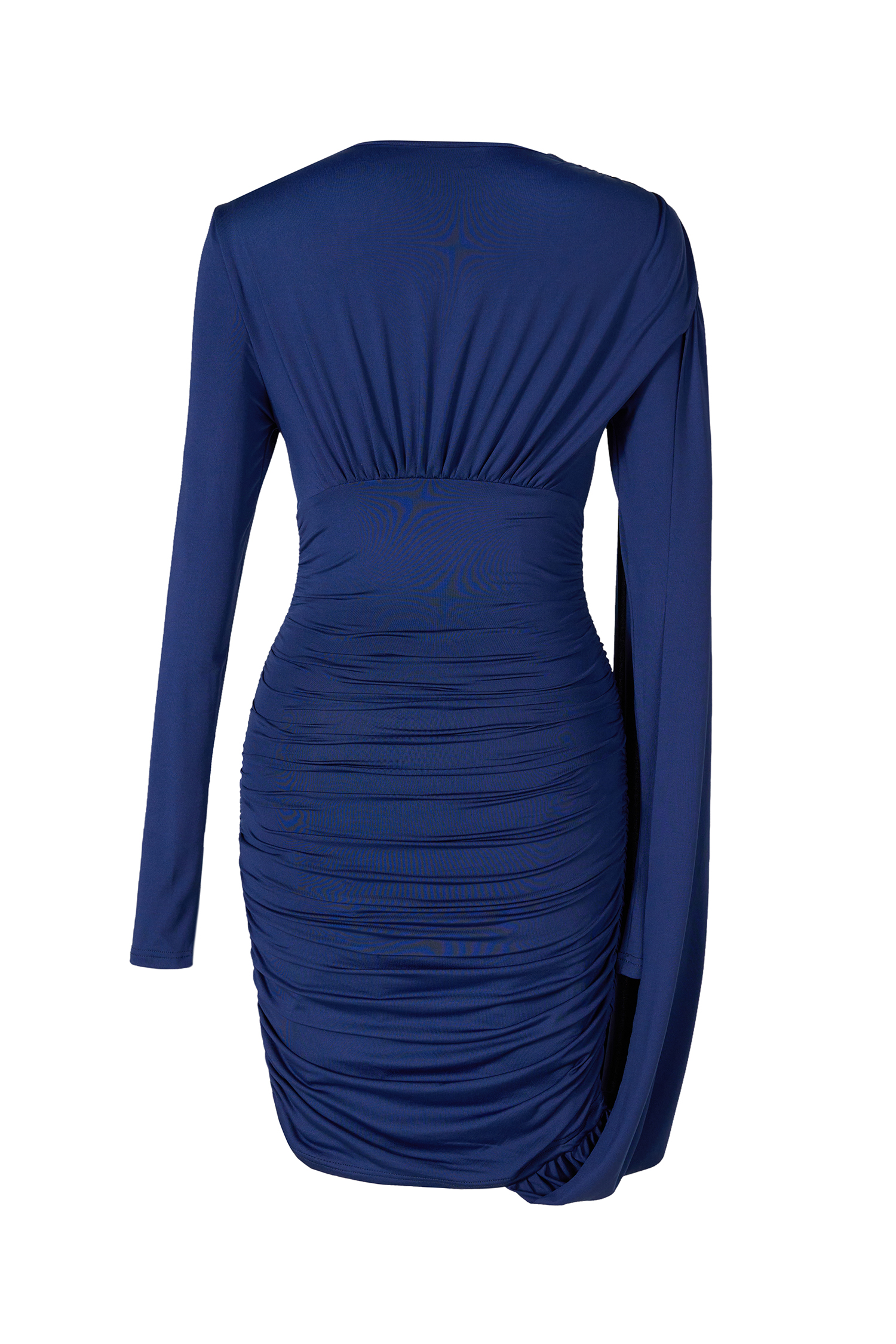 Jersey Gathering Asymmetrical Sleeve Mini Dress