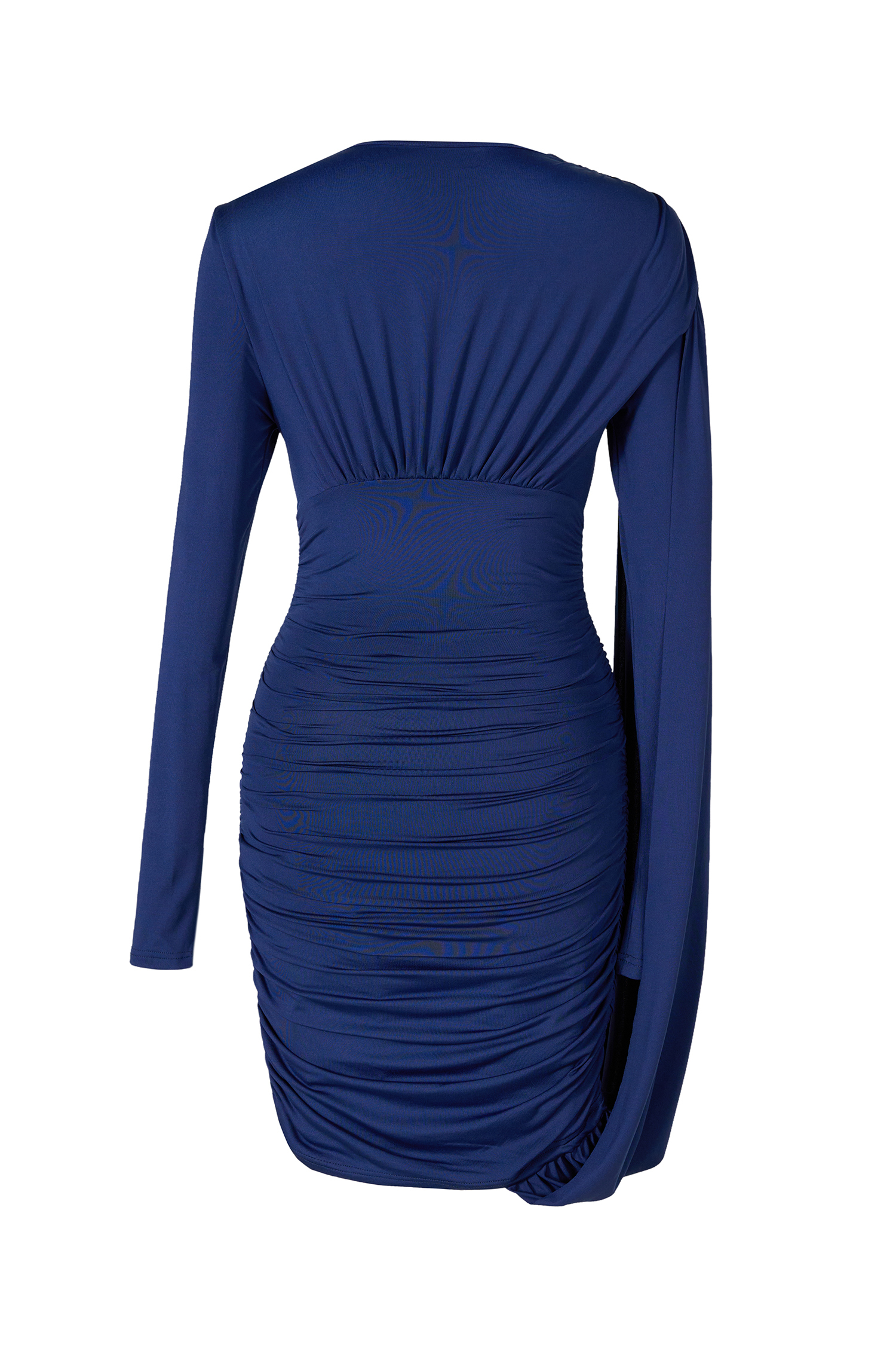 Jersey Gathering Asymmetrical Sleeve Mini Dress