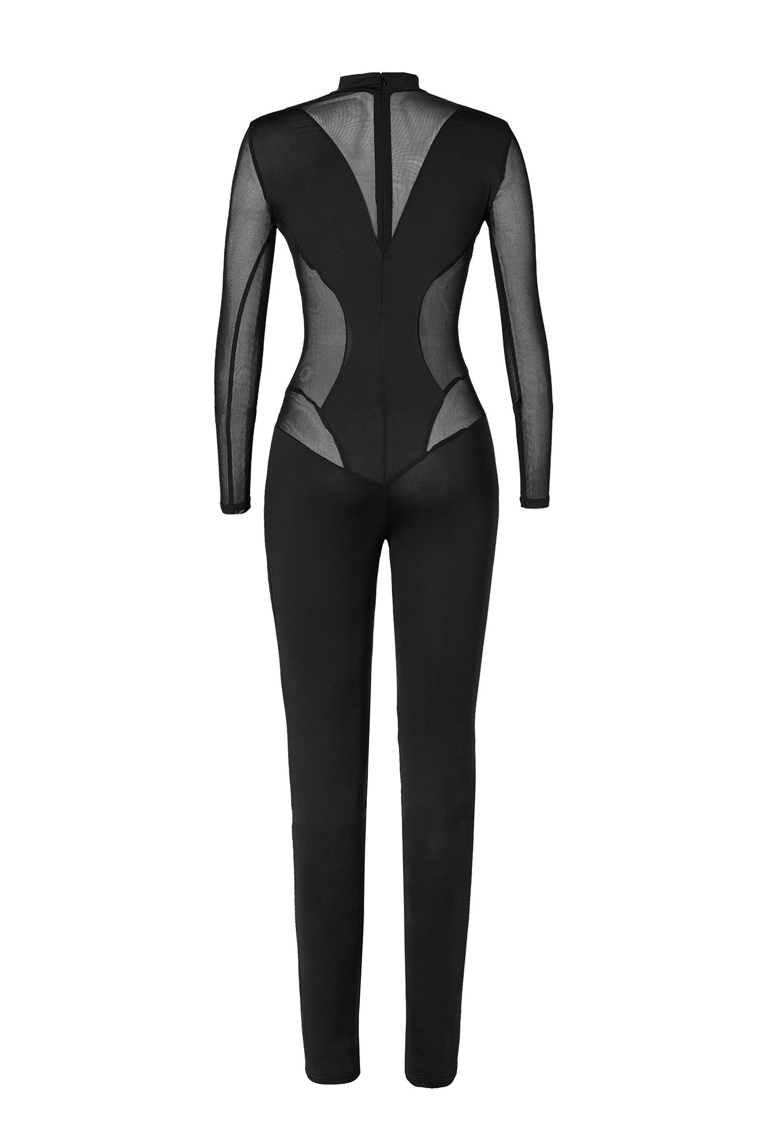 Mesh Splicing Jersey See-Through Jumpsuit