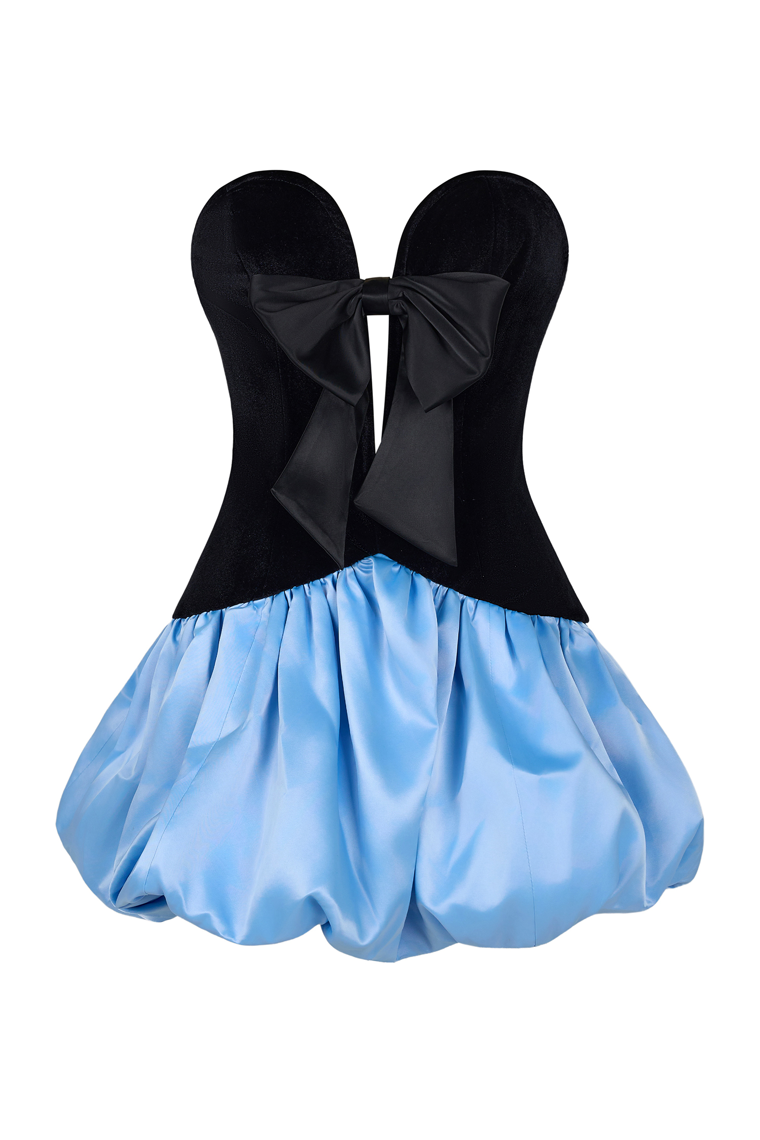 Strapless Velvet Splicing Satin Bow Mini Dress