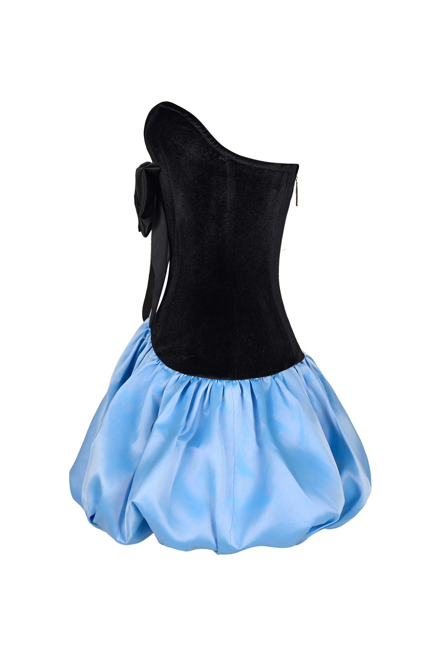 Strapless Velvet Splicing Satin Bow Mini Dress