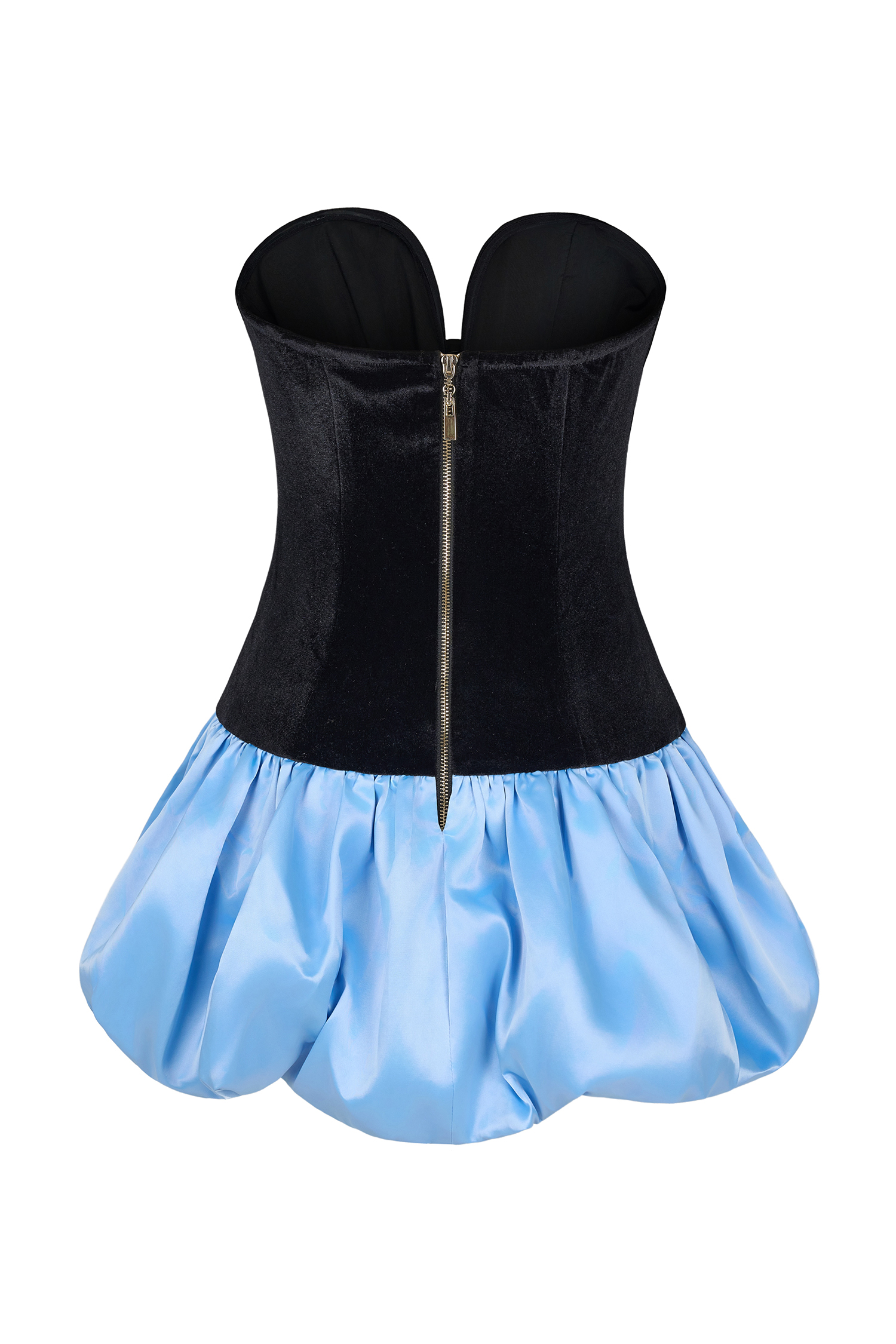 Strapless Velvet Splicing Satin Bow Mini Dress