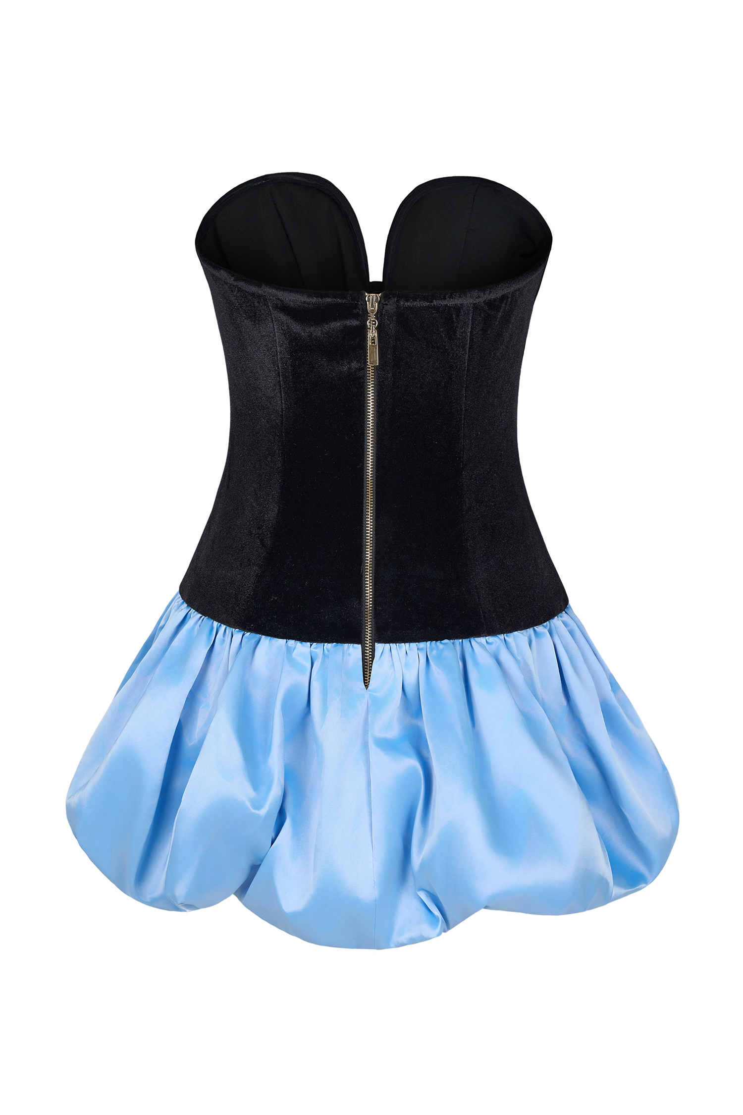 Strapless Velvet Splicing Satin Bow Mini Dress