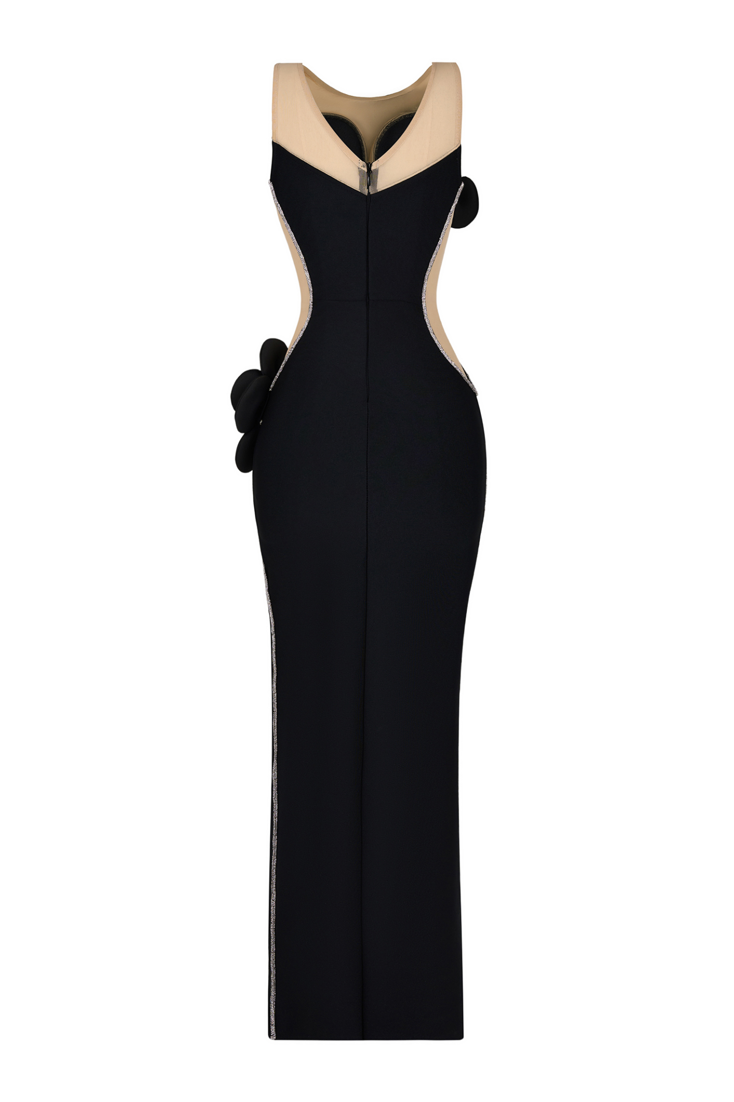 3D Flower Rhinestone Sleeveless Split Midi Dress